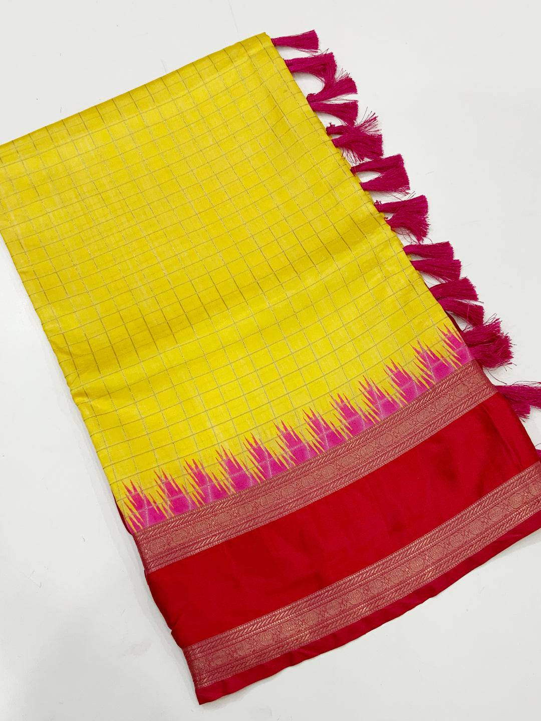 Elegant Soft Silk Satin Chex Saree