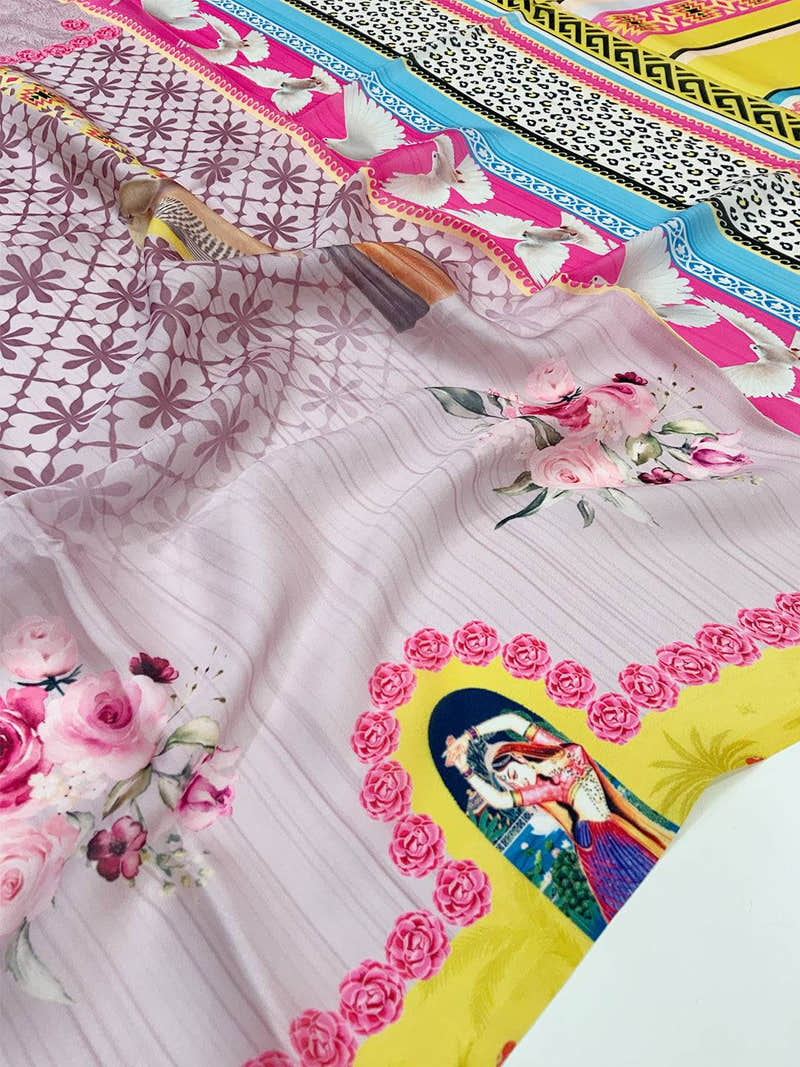 Pink Chinnon Trendy Digital Print Saree