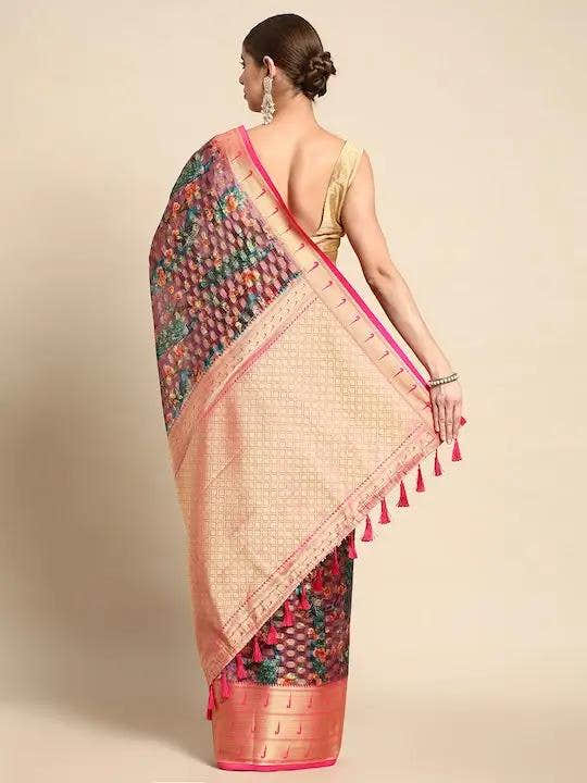 Fine Kora Silk Peacock Print Saree