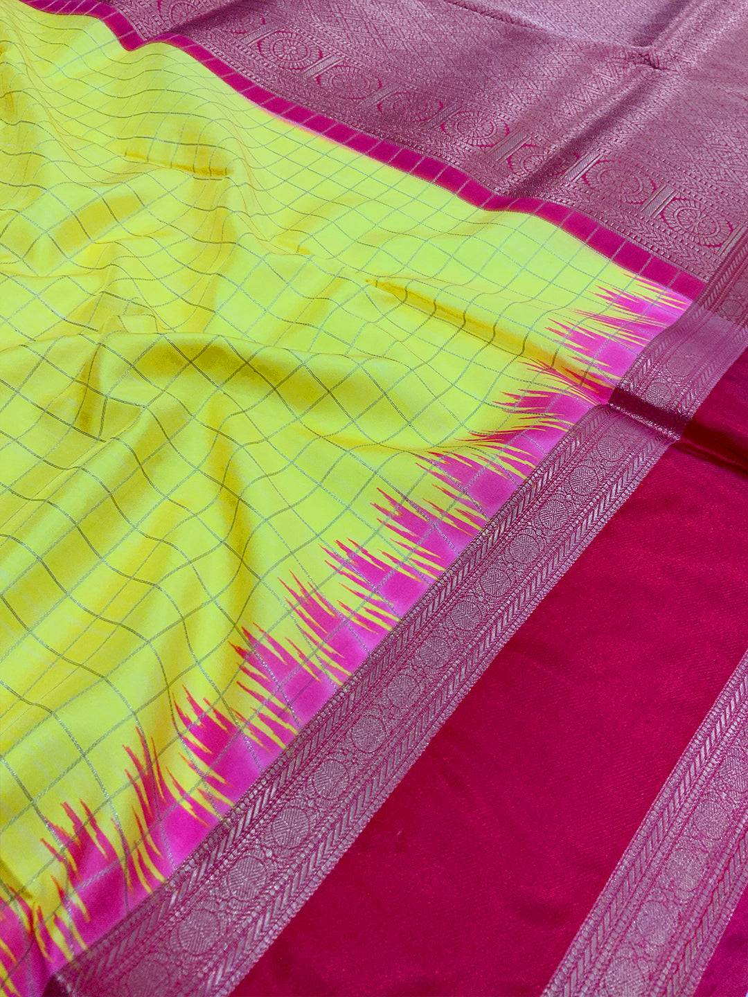 Elegant Soft Silk Satin Chex Saree