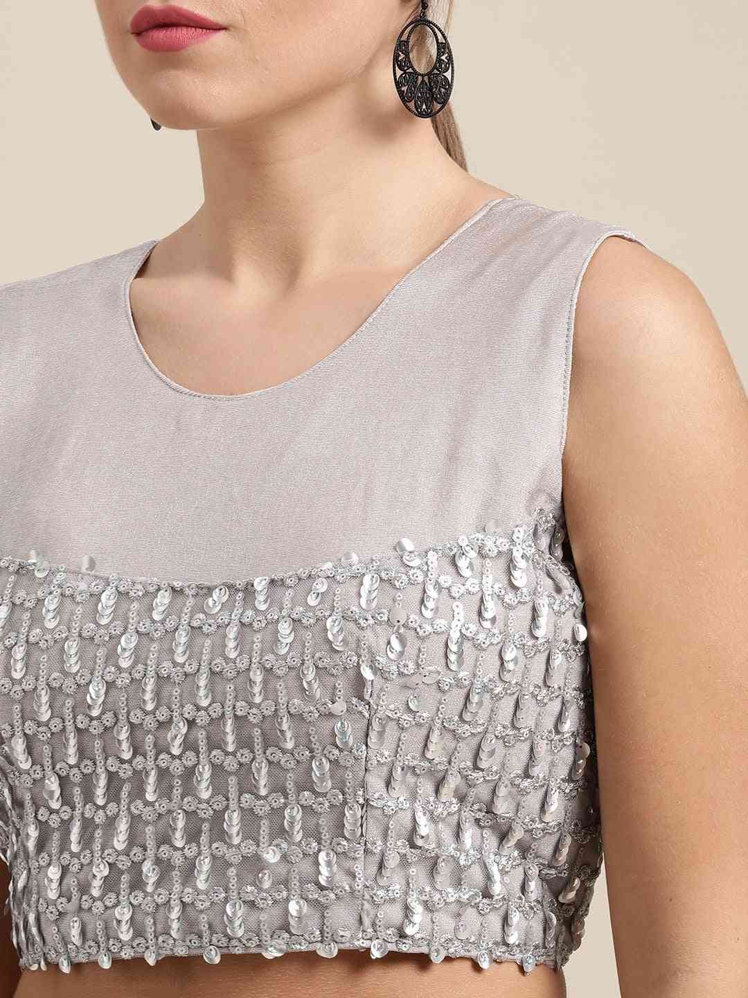 Stylish Grey Colour Solid Print Saree