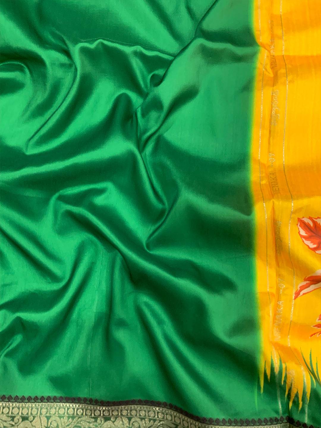 Mustard Floral Gold Zari Weaving Check Saree