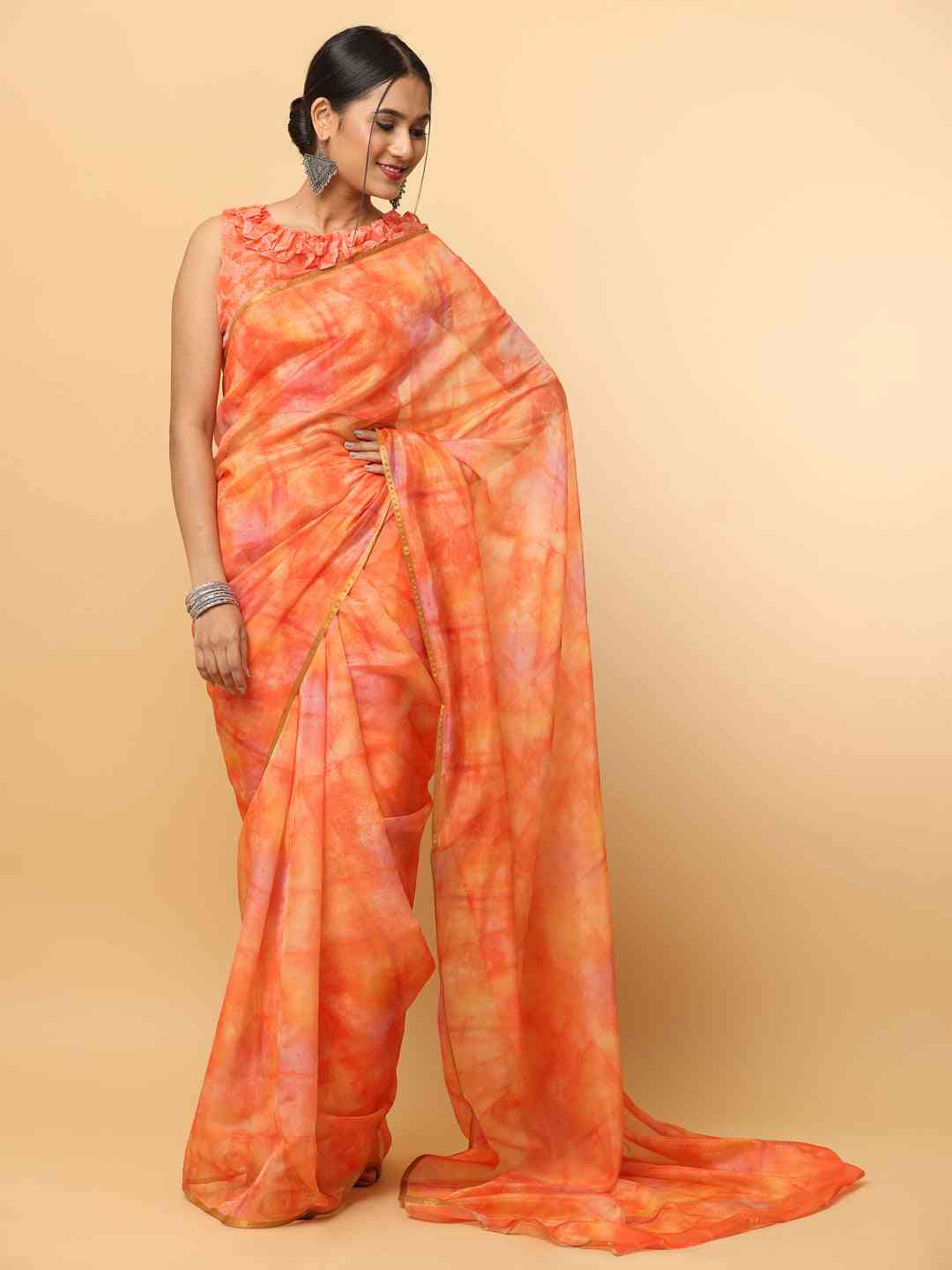 Batik Print Chanderi Silk Designer Saree