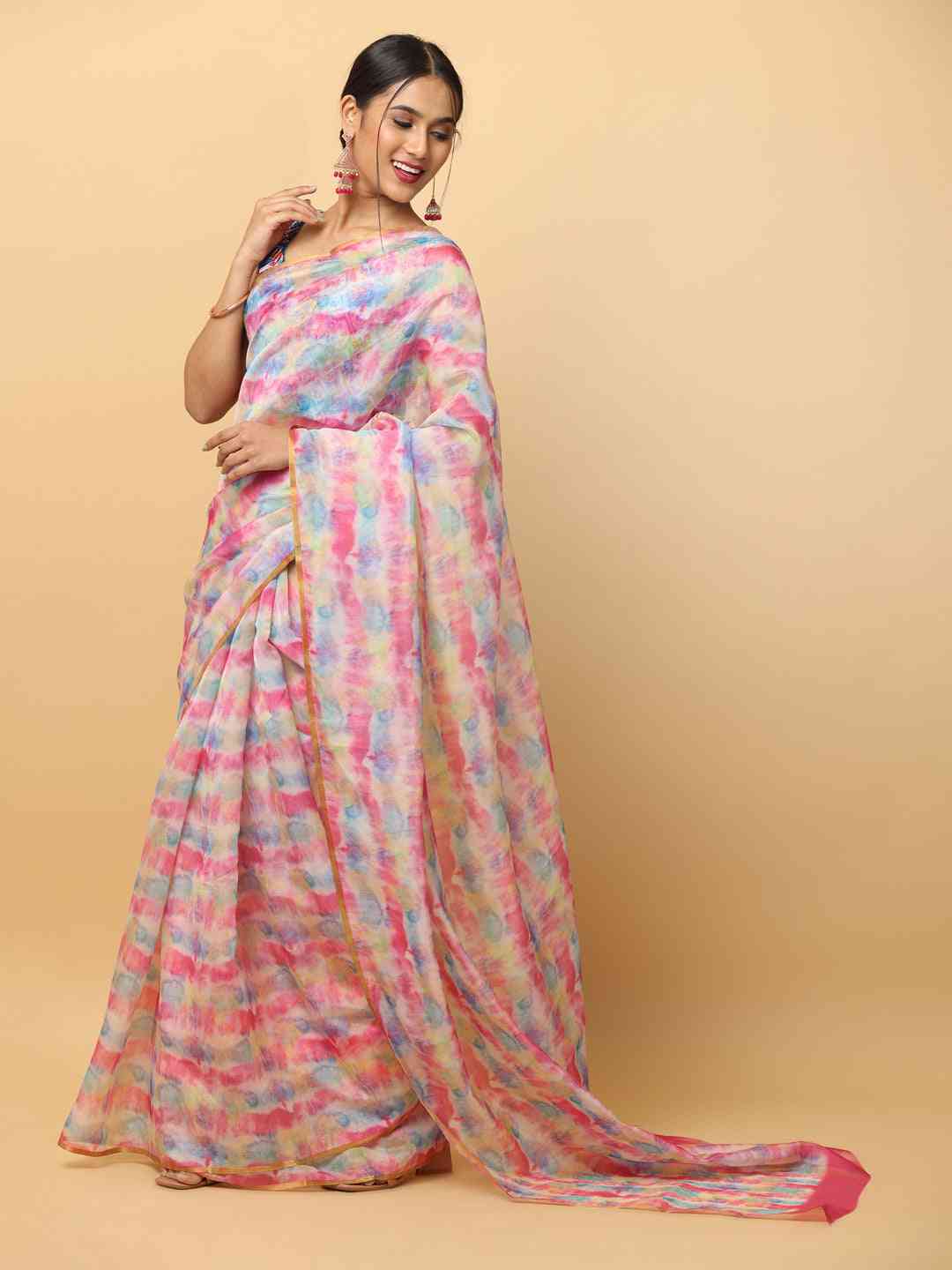 Batik Print Chanderi Silk Designer Saree collapse