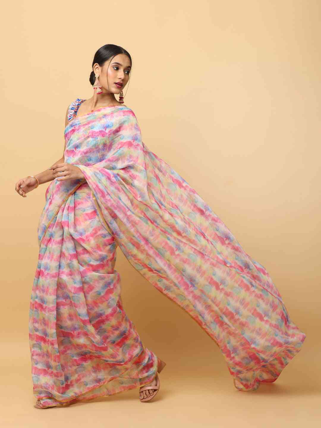 Batik Print Chanderi Silk Designer Saree collapse