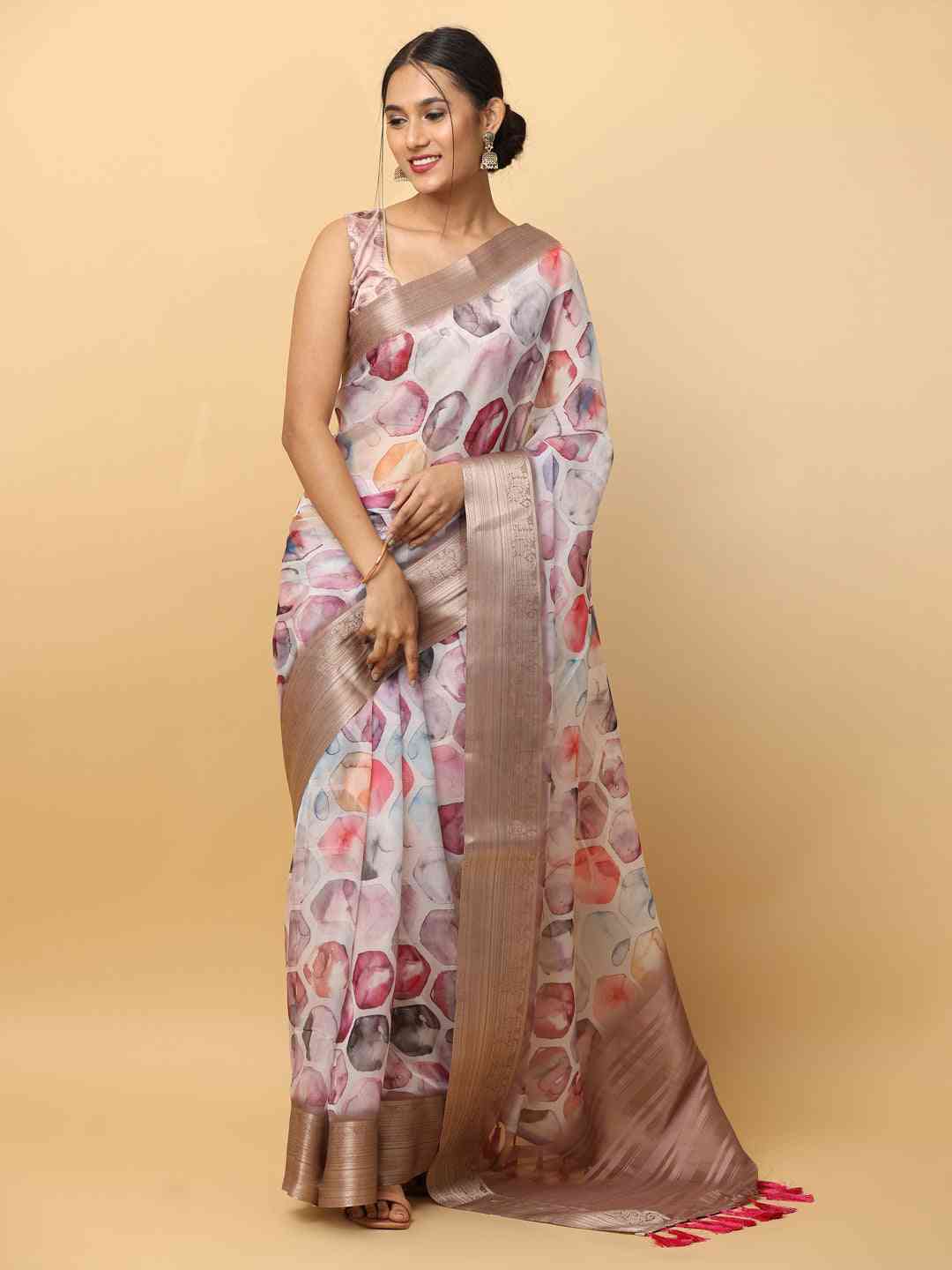 Soft Orgenza With Digital Print Party Wear Saree