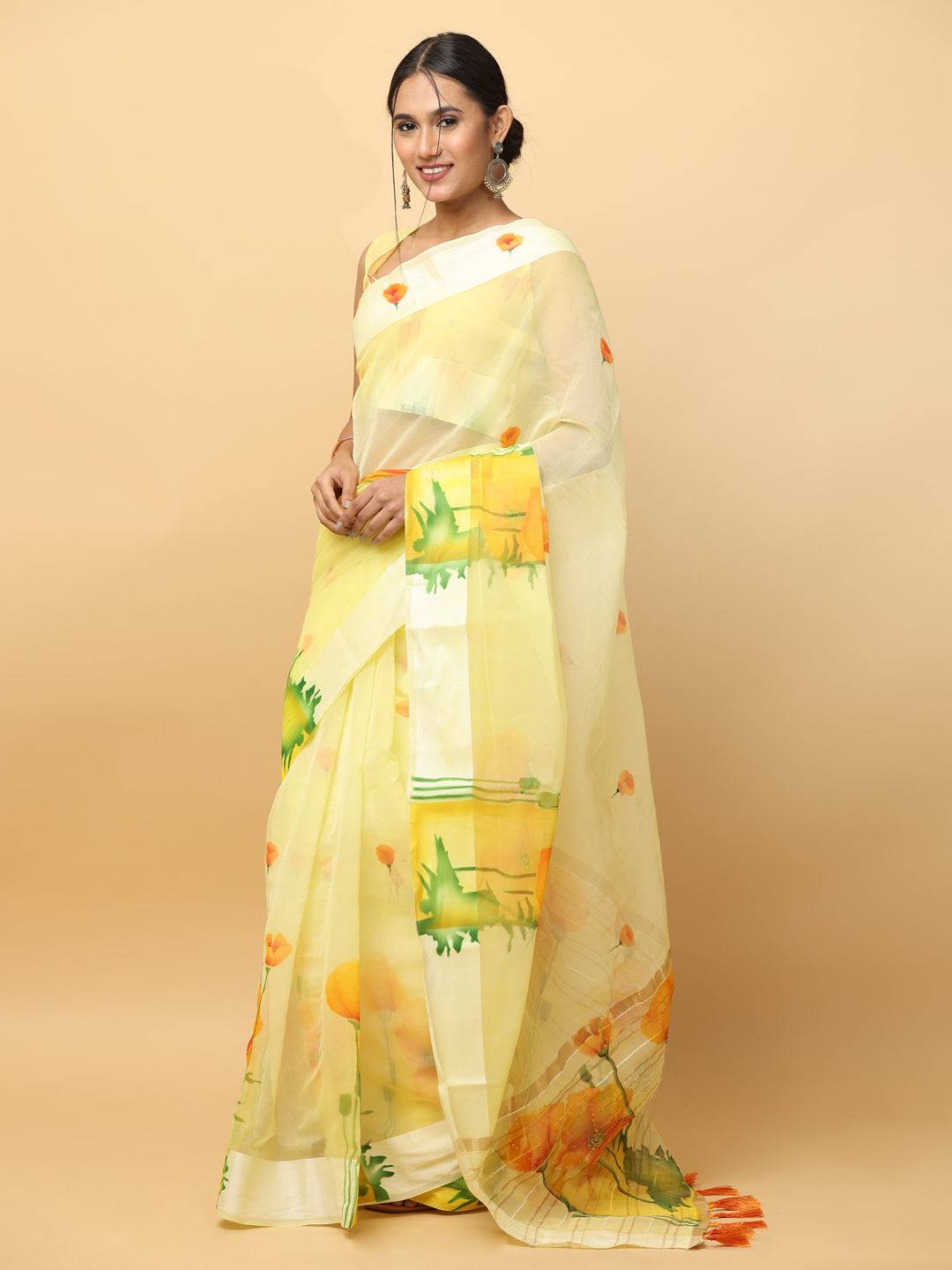 Soft Orgenza Hand Print Party Wear Saree