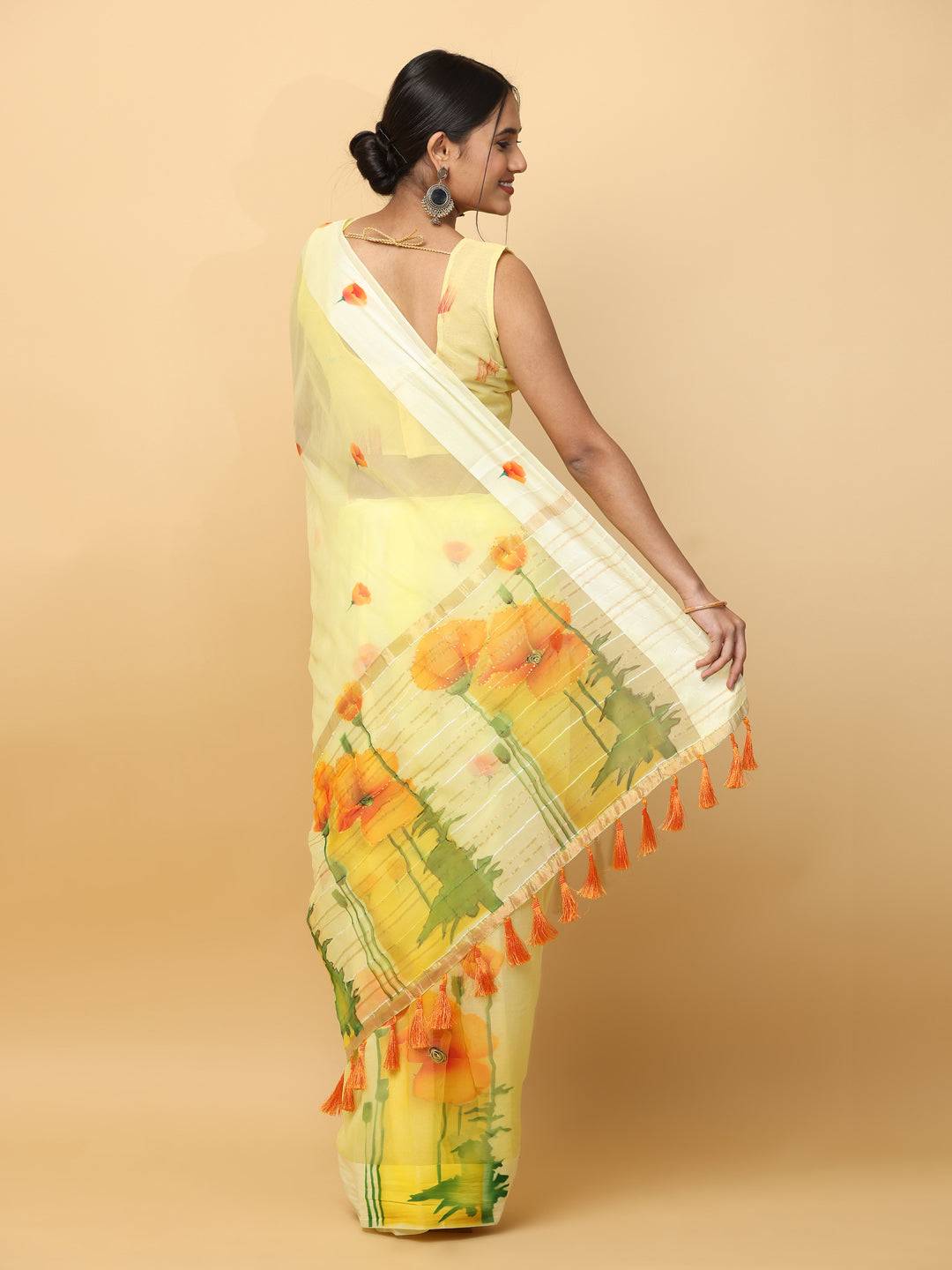 Soft Orgenza Hand Print Party Wear Saree