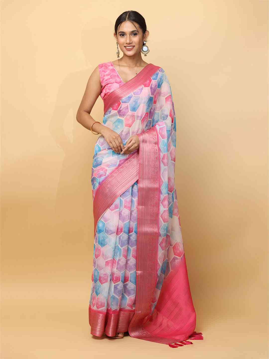 Soft Orgenza With Digital Print Party Wear Saree