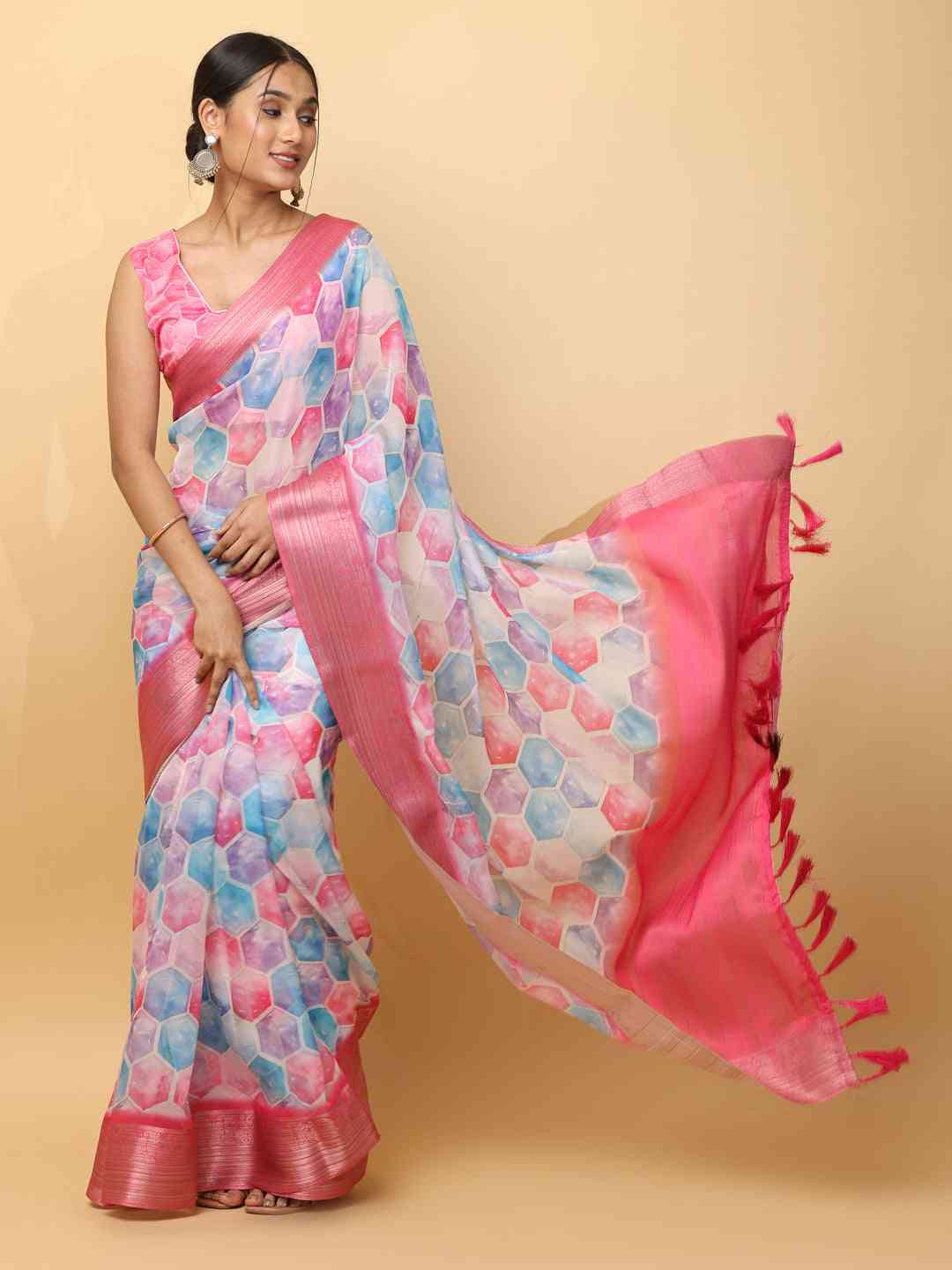 Soft Orgenza With Digital Print Party Wear Saree