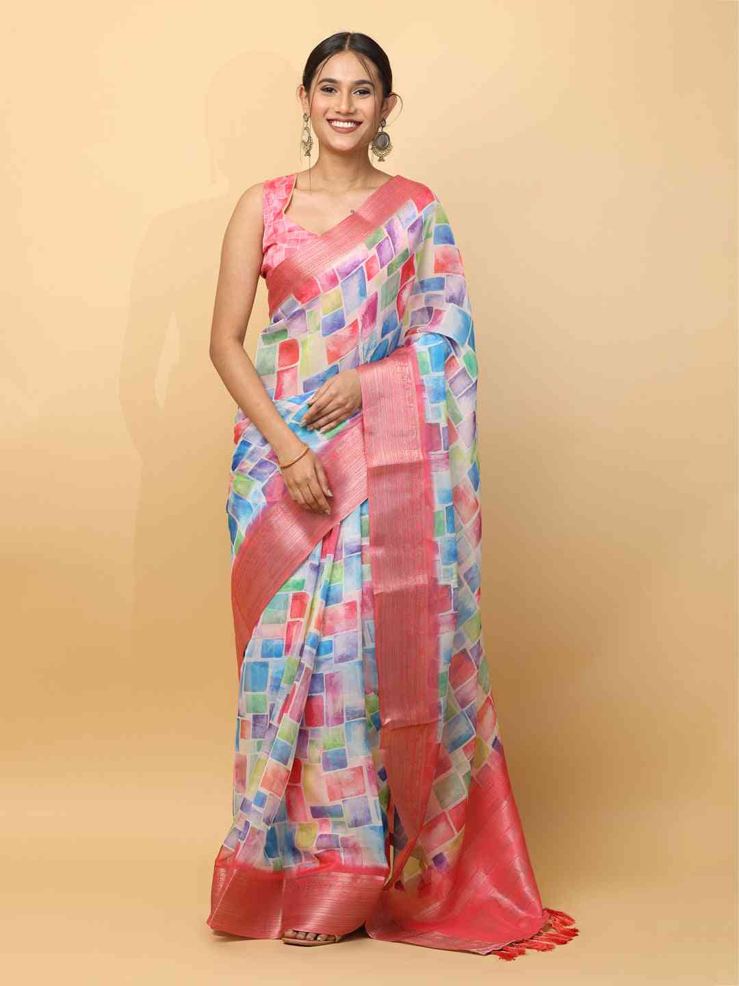 Soft Orgenza With Digital Print Party Wear Saree