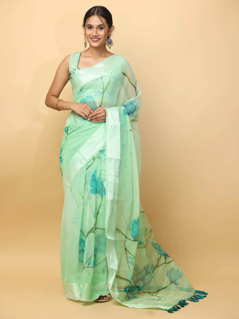 Soft Organza Hand Print Party Wear Saree