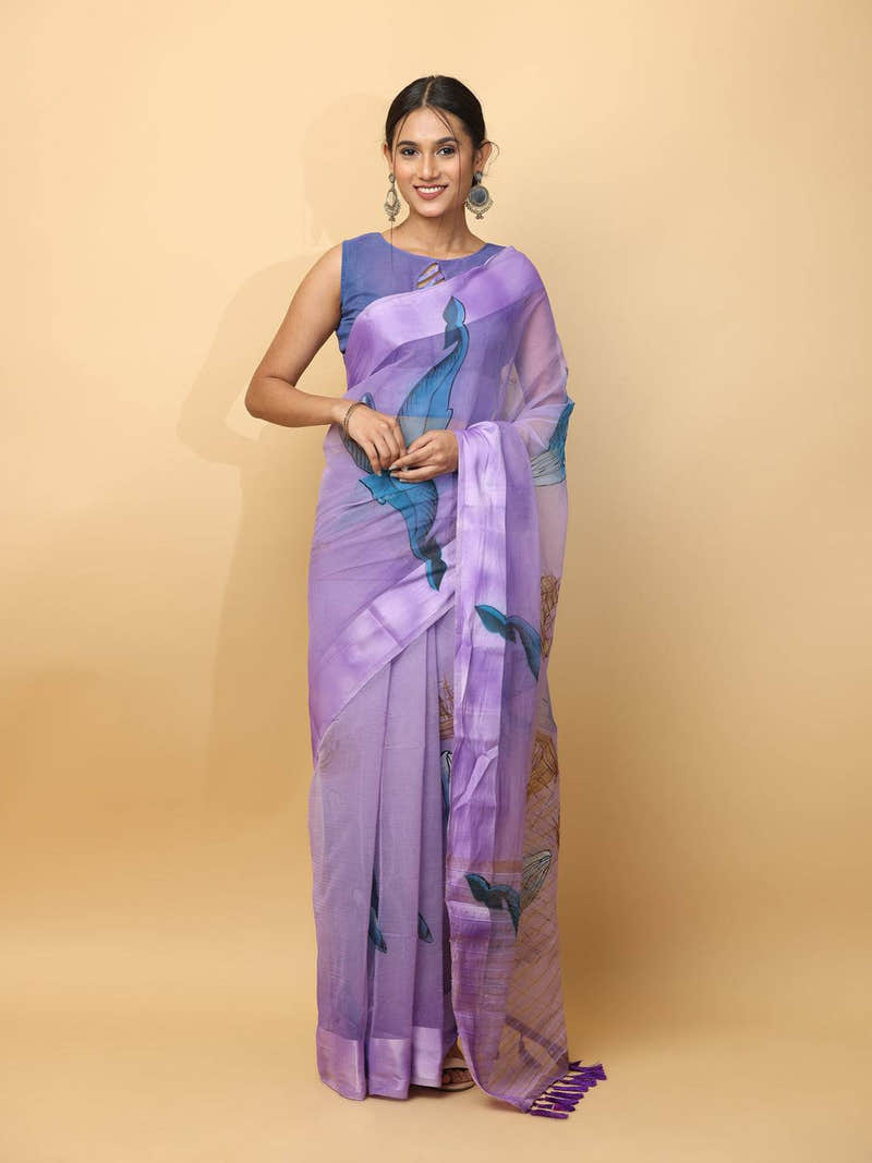 Soft Organza Hand Print Party Wear Saree