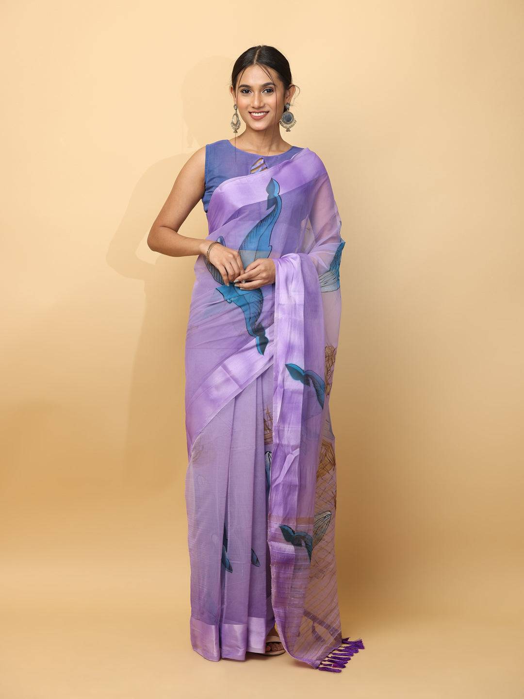 Soft Orgenza Hand Print Party Wear Saree