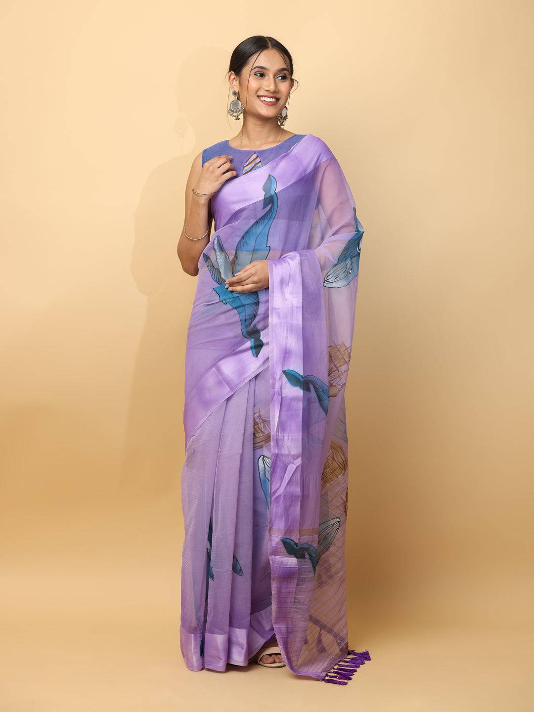 Soft Orgenza Hand Print Party Wear Saree