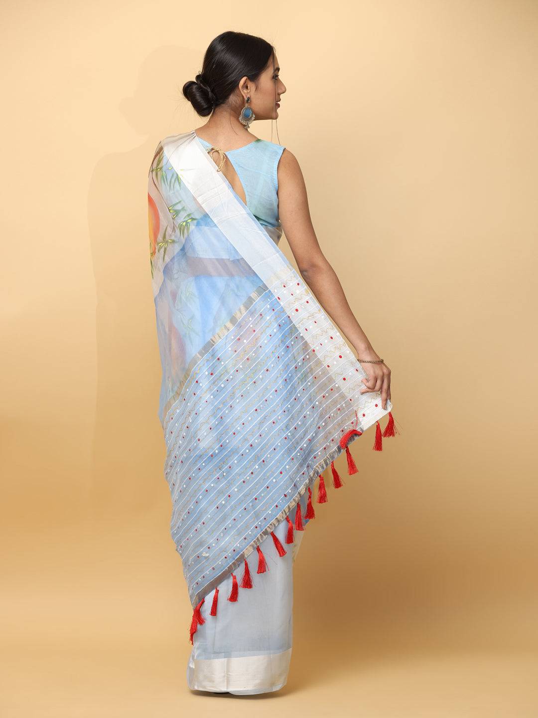 Soft Orgenza Hand Print Party Wear Saree