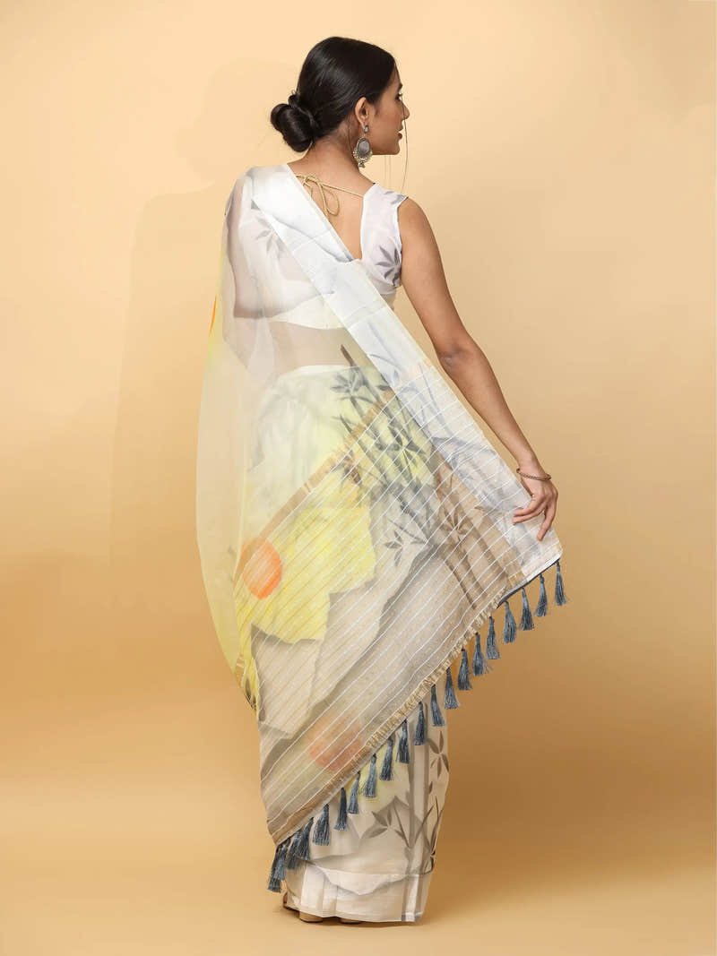 Soft Organza Hand Print Party Wear Saree
