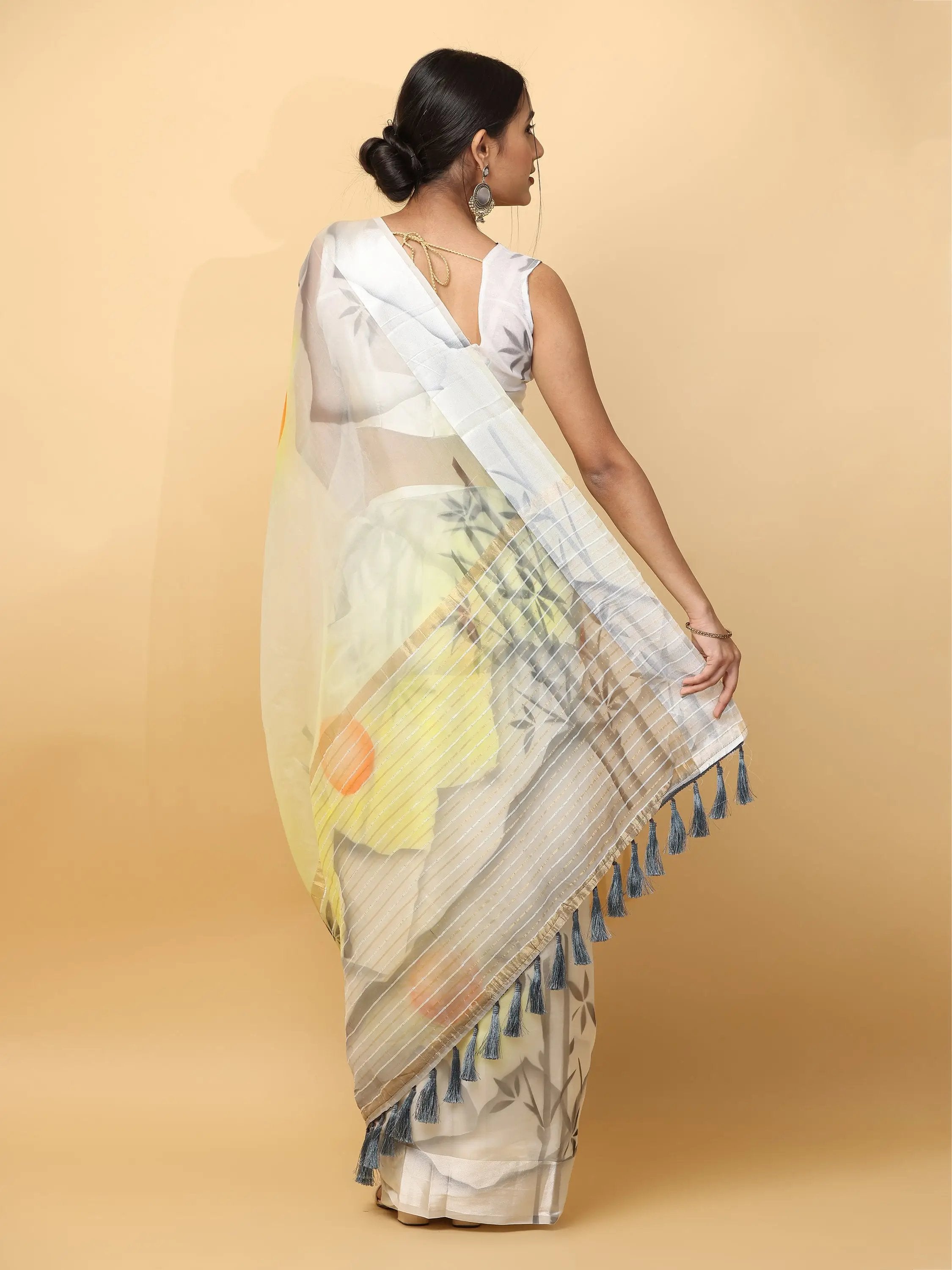 Soft Orgenza With Ethnic Motif Digital Hand Print Saree