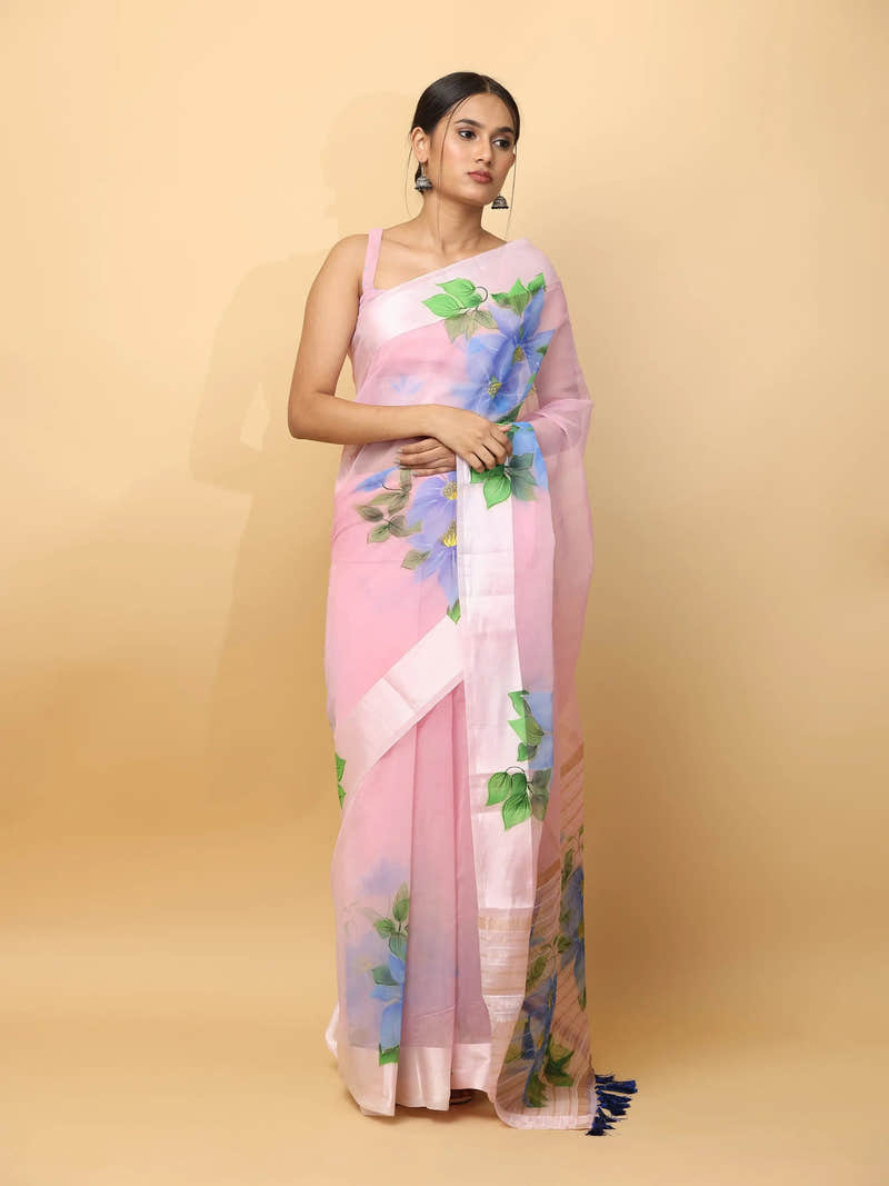 Soft Organza Hand Print Party Wear Saree
