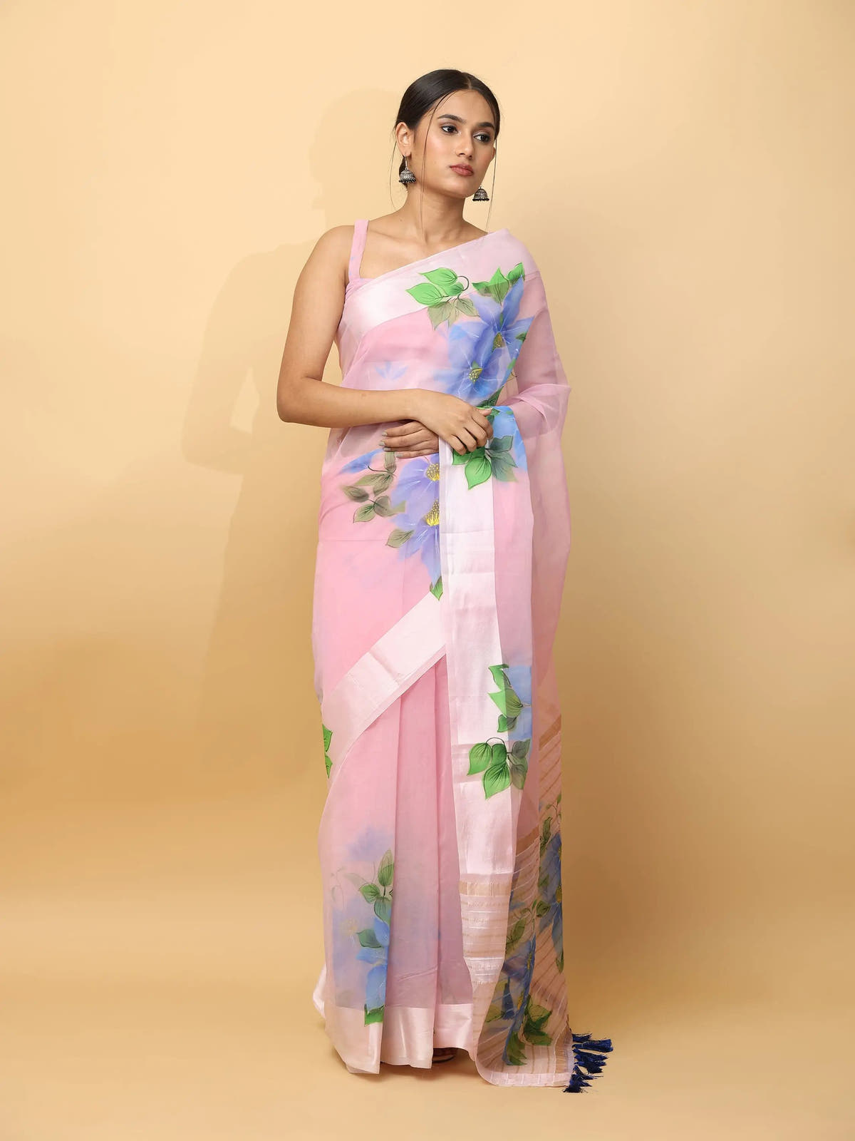 Soft Orgenza Hand Print Party Wear Saree