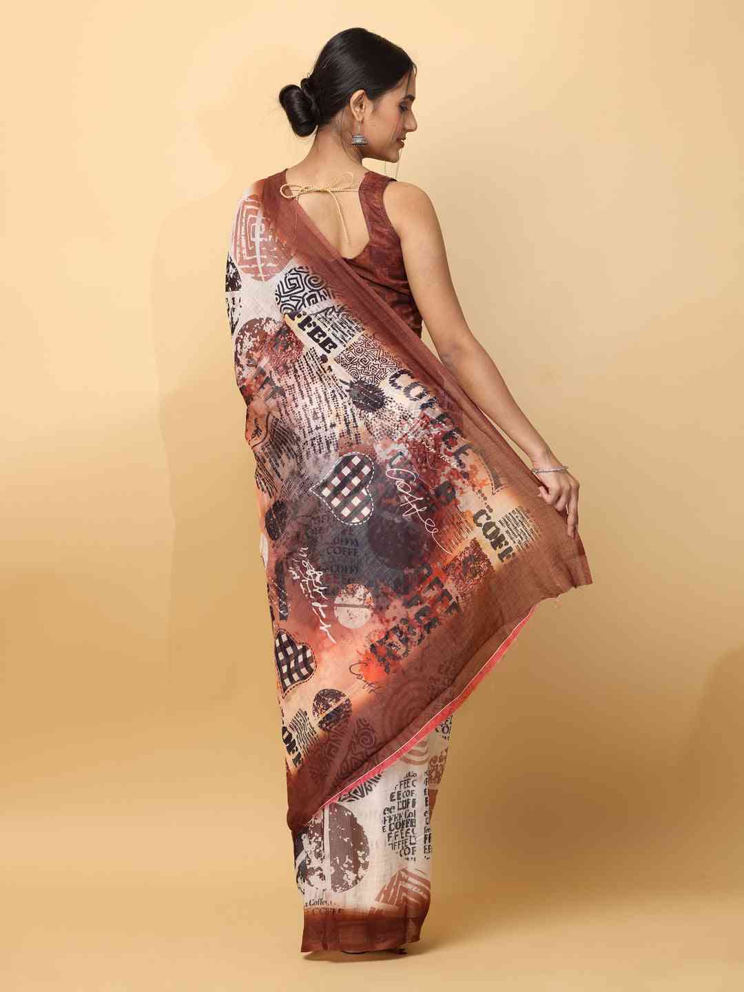 Latest Soft Linen News Paper Digital Print Saree