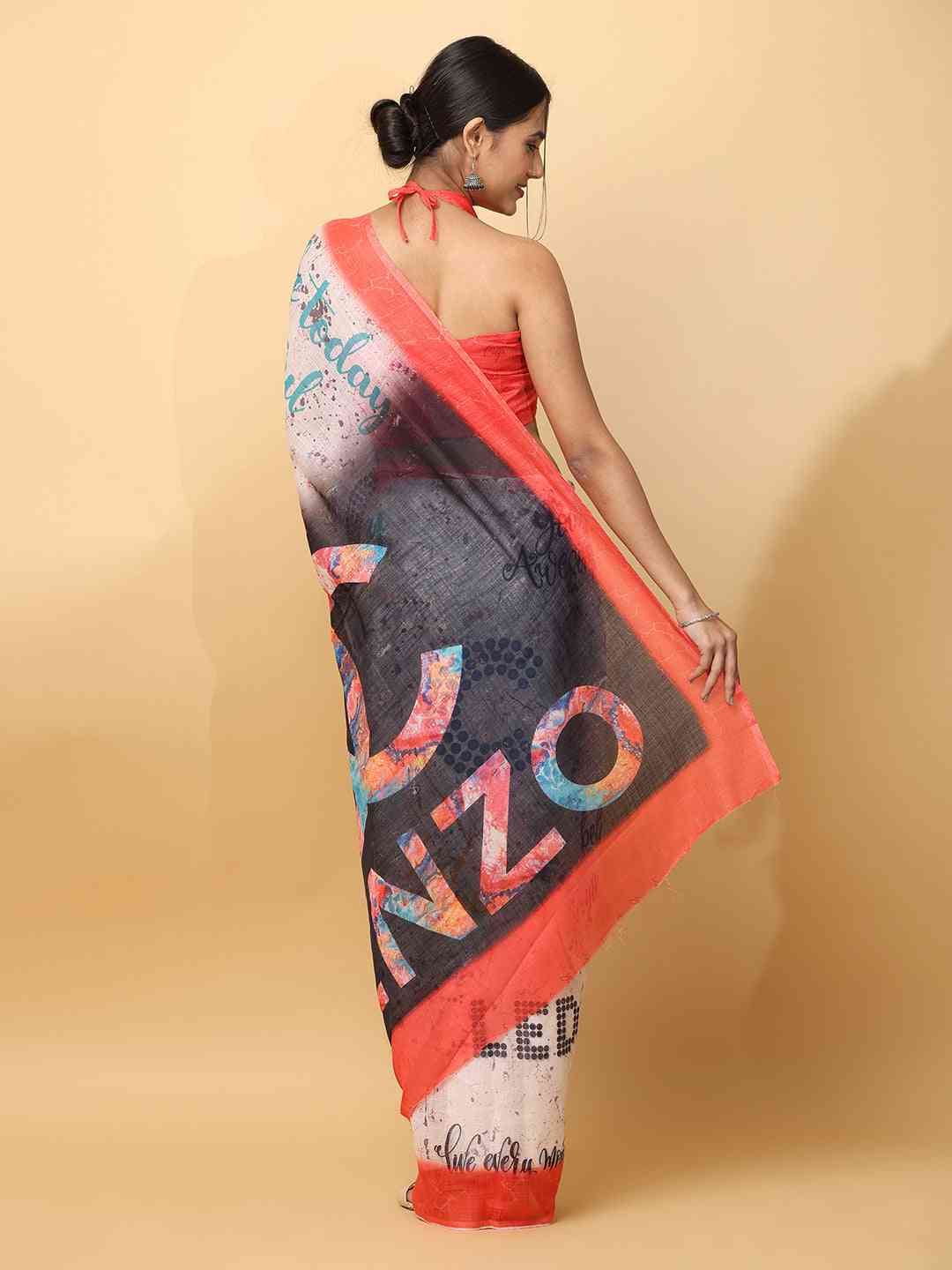 Latest Soft Linen News Paper Digital Print Saree