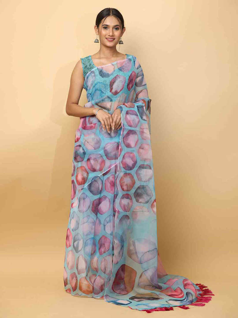 Soft Organza Digital Print Party Wear Saree
