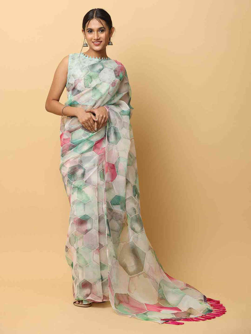 Soft Organza Digital Print Party Wear Saree