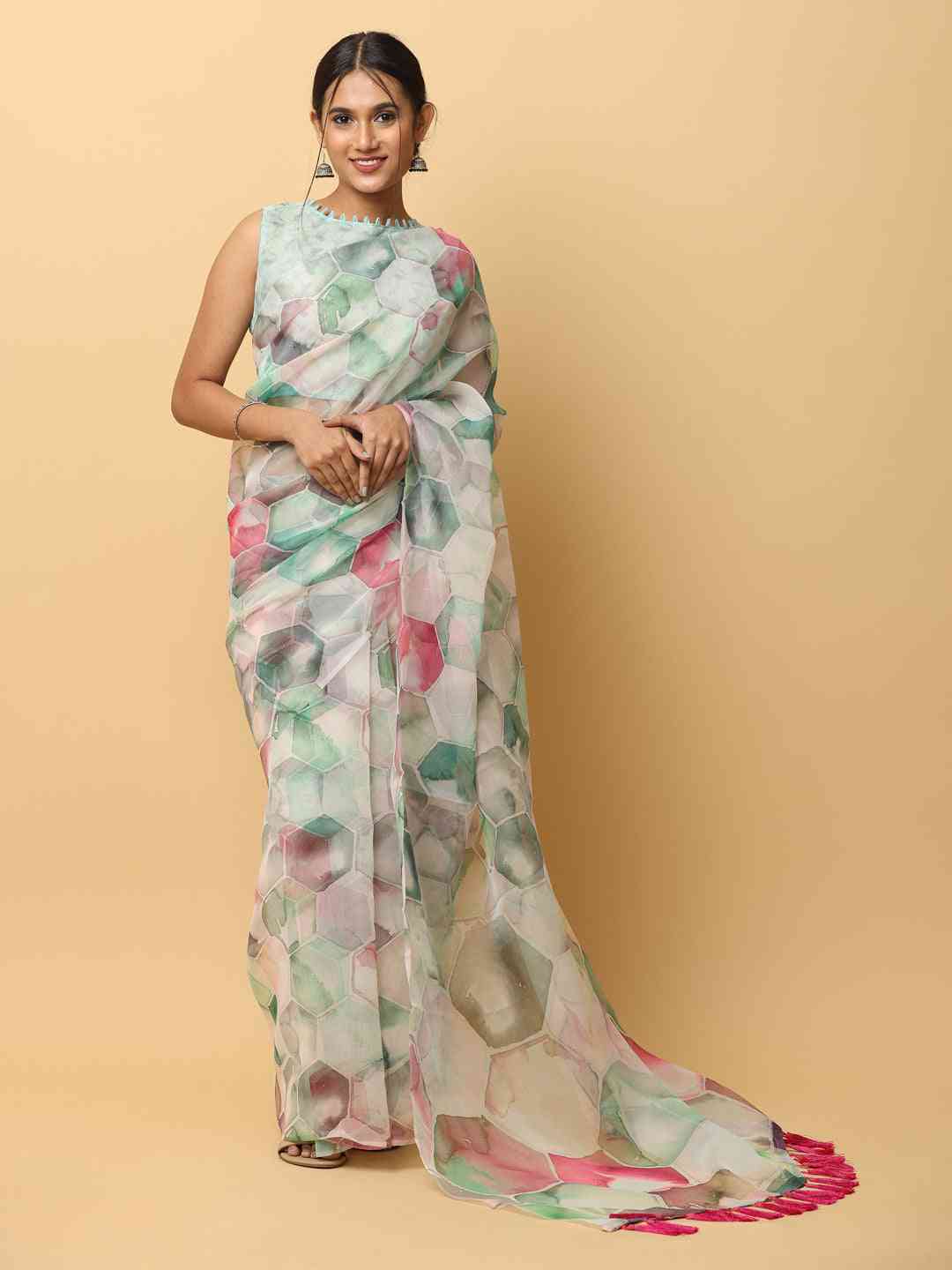 Soft Orgenza Ethnic Motif Digital Print Party Saree
