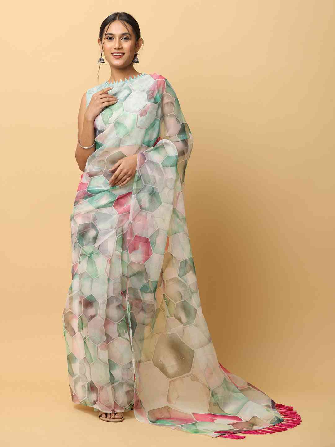 Soft Orgenza Ethnic Motif Digital Print Party Saree