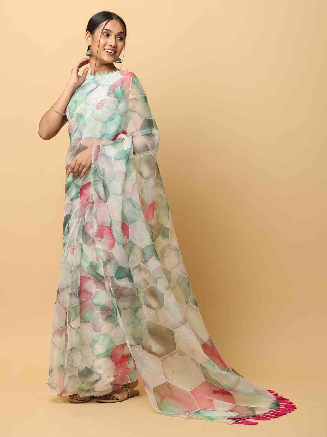 Soft Orgenza Ethnic Motif Digital Print Party Saree