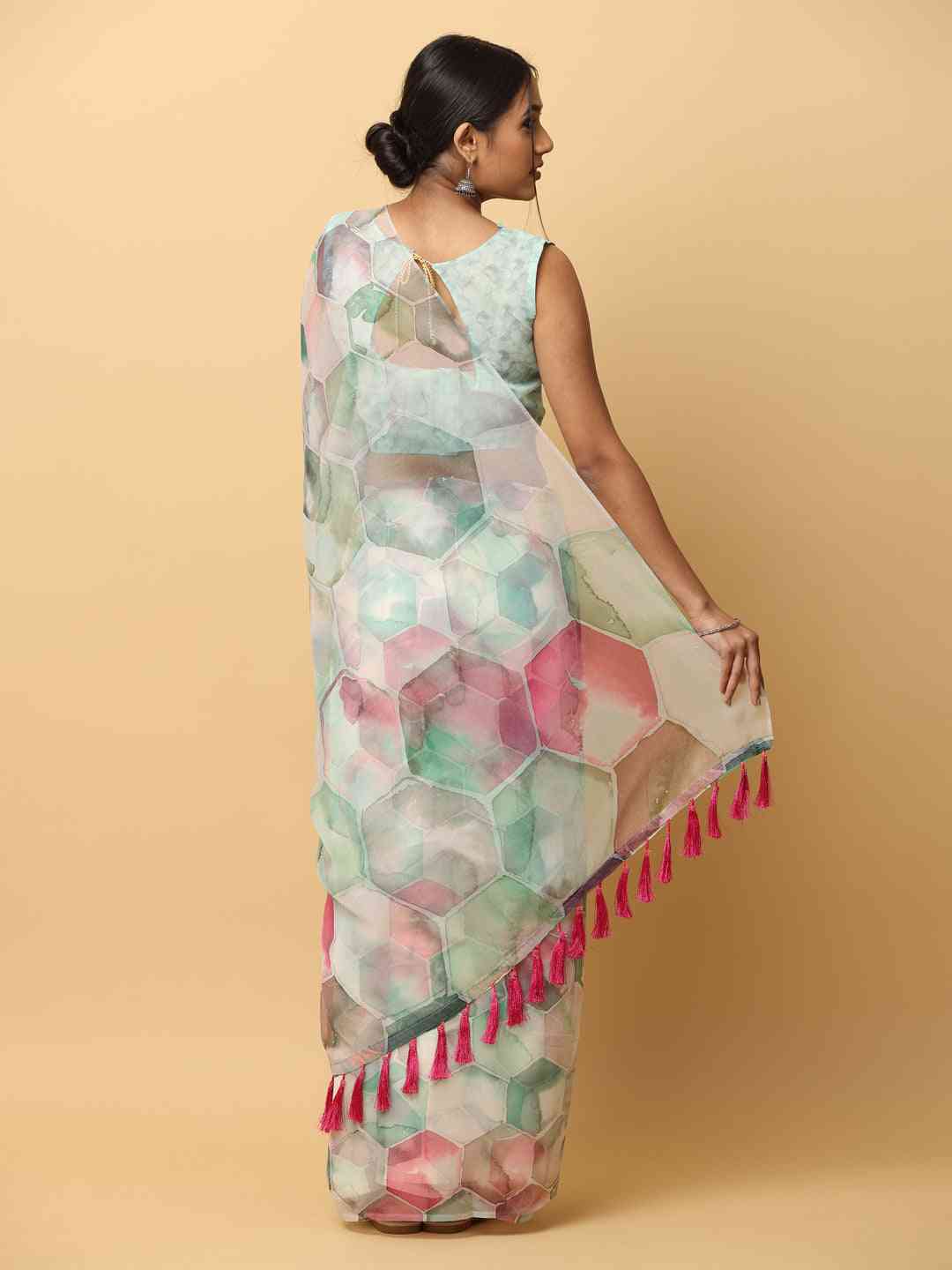 Soft Orgenza Ethnic Motif Digital Print Party Saree