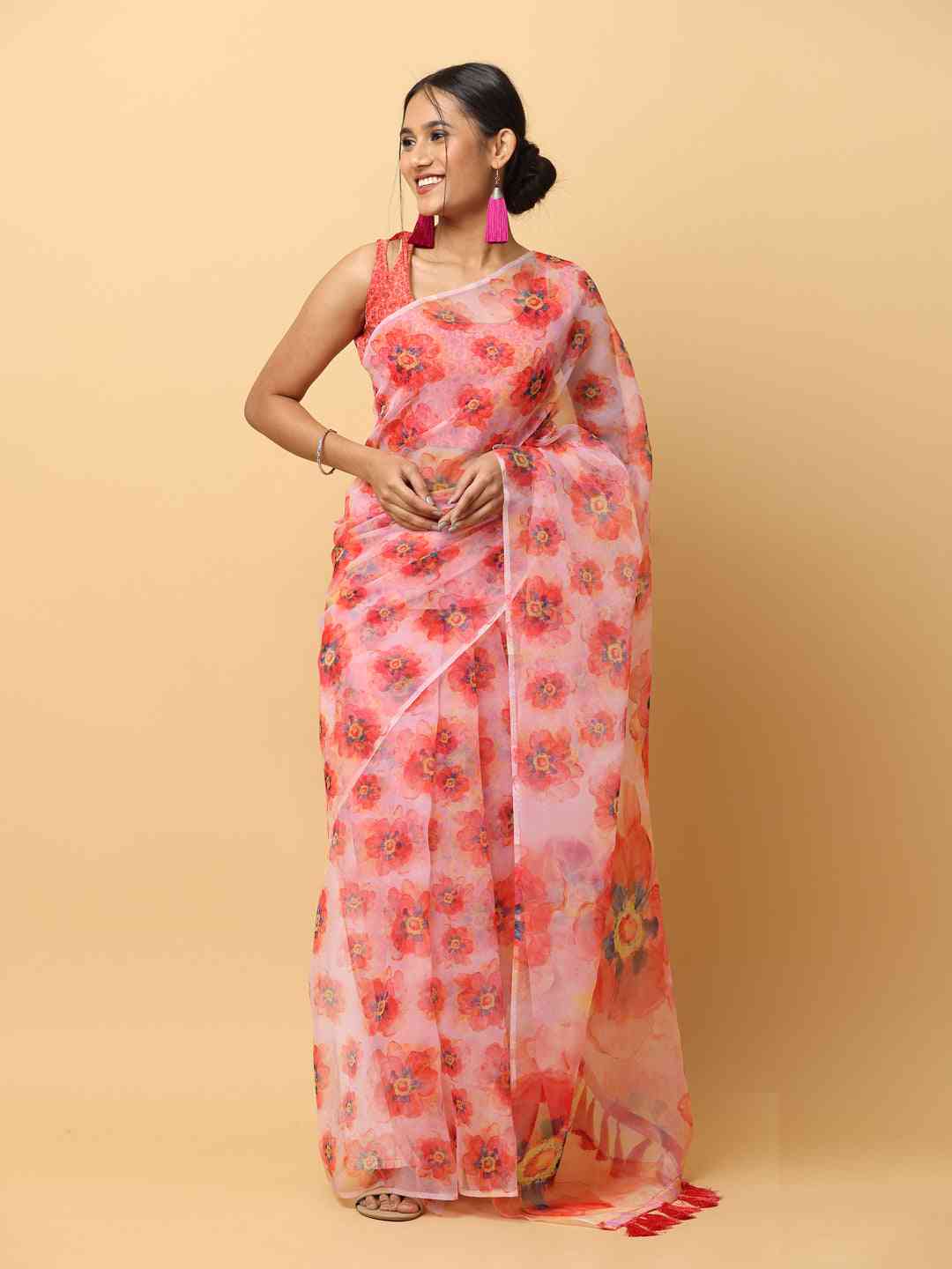 Soft Orgenza Ethnic Motif Digital Print Party Saree