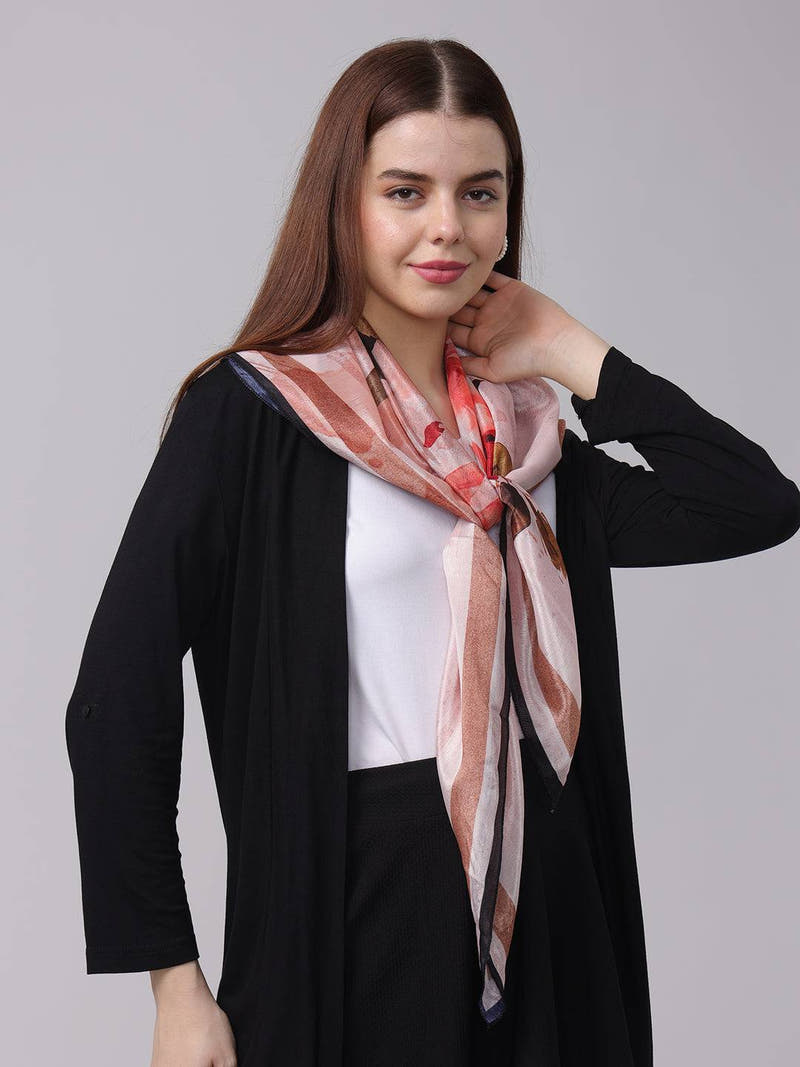 Floral Silk Scarf In Off White