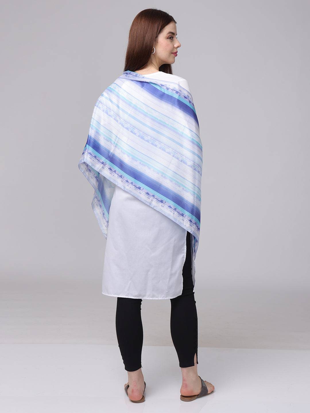 Back view of serene blue floral scarf