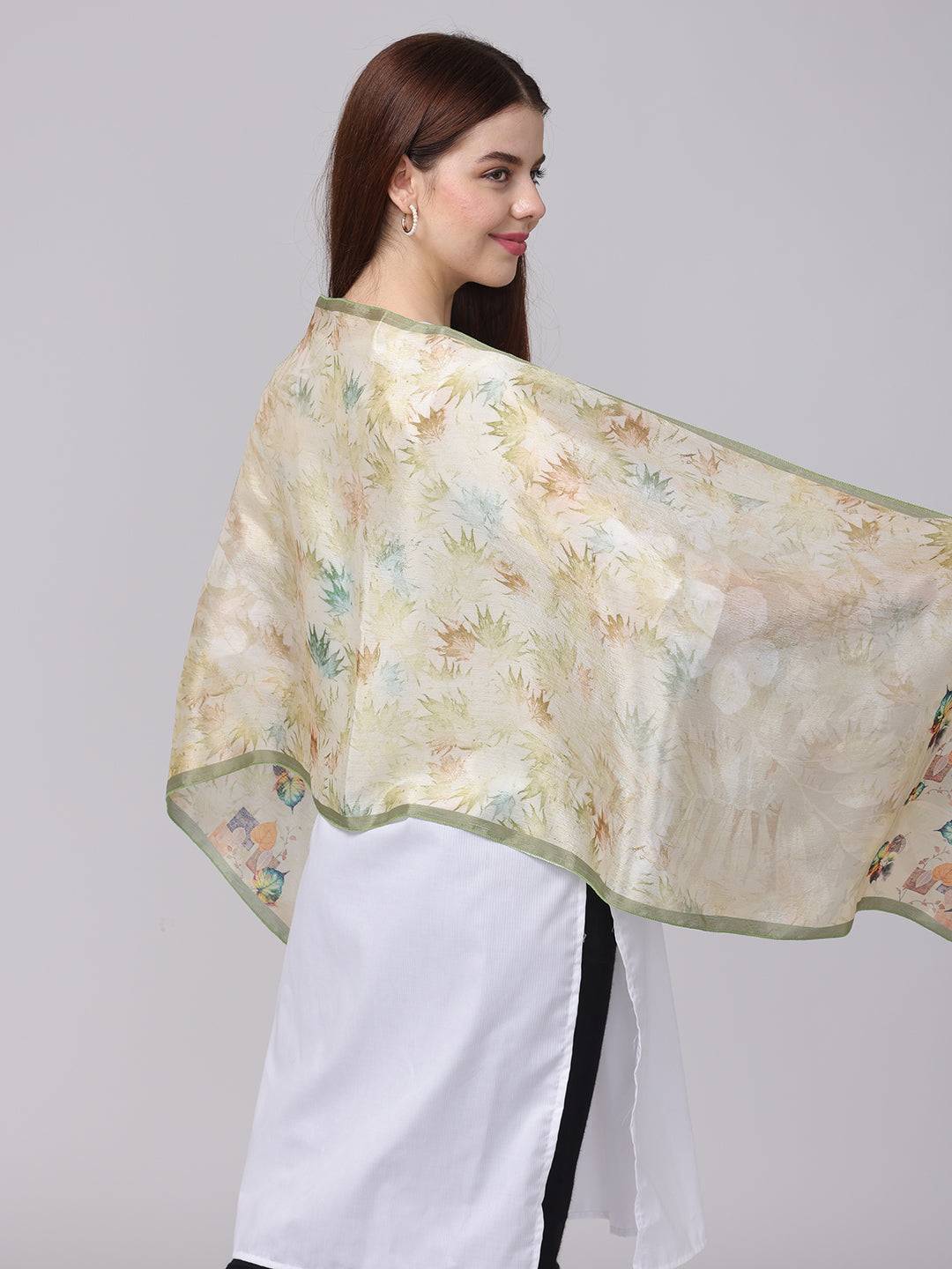 Back view of Leaf Pattern Poly Chiffon Scarf