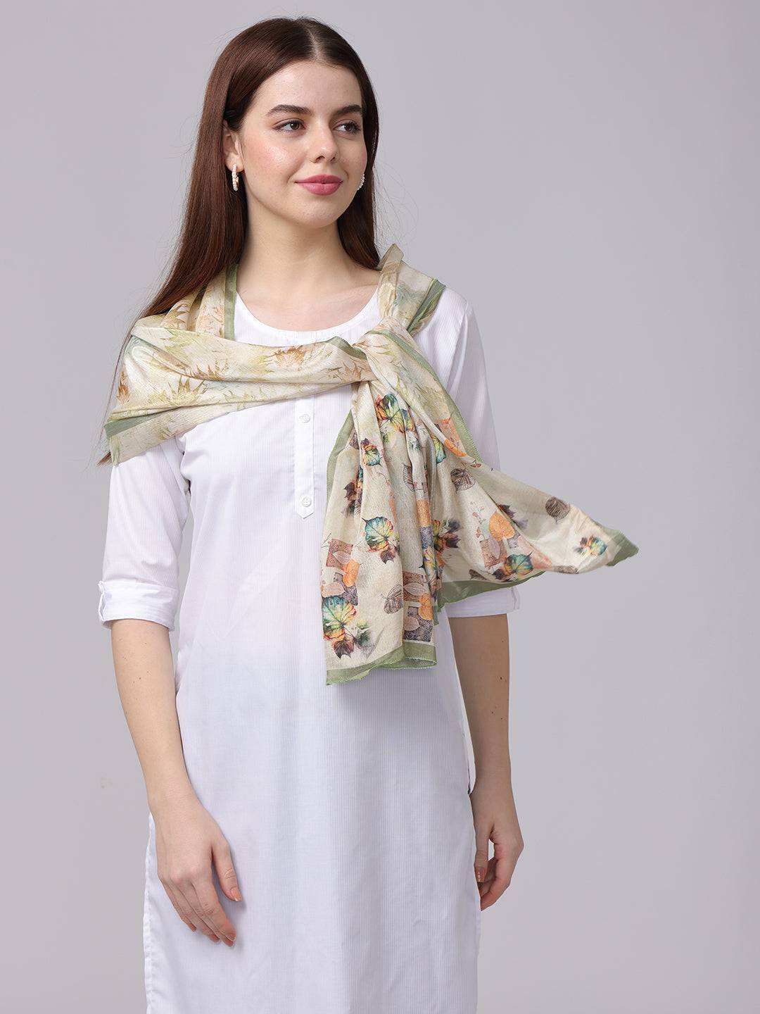 Close-up of Leaf Pattern Poly Chiffon Scarf