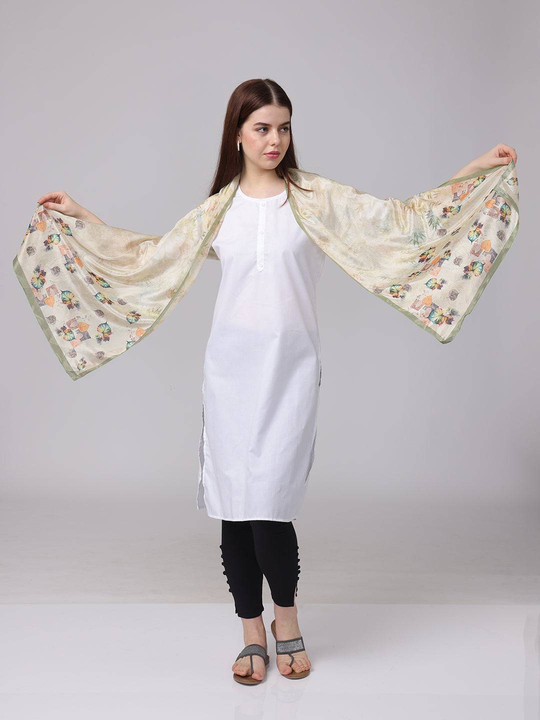 Leaf Pattern Poly Chiffon Scarf spread out