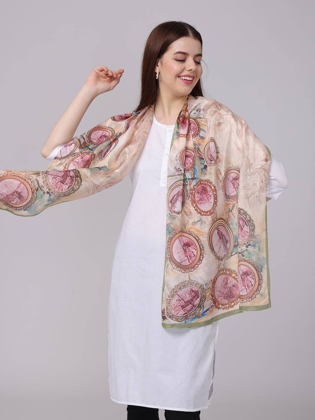 Retro Grace Frame Scarf styled elegantly