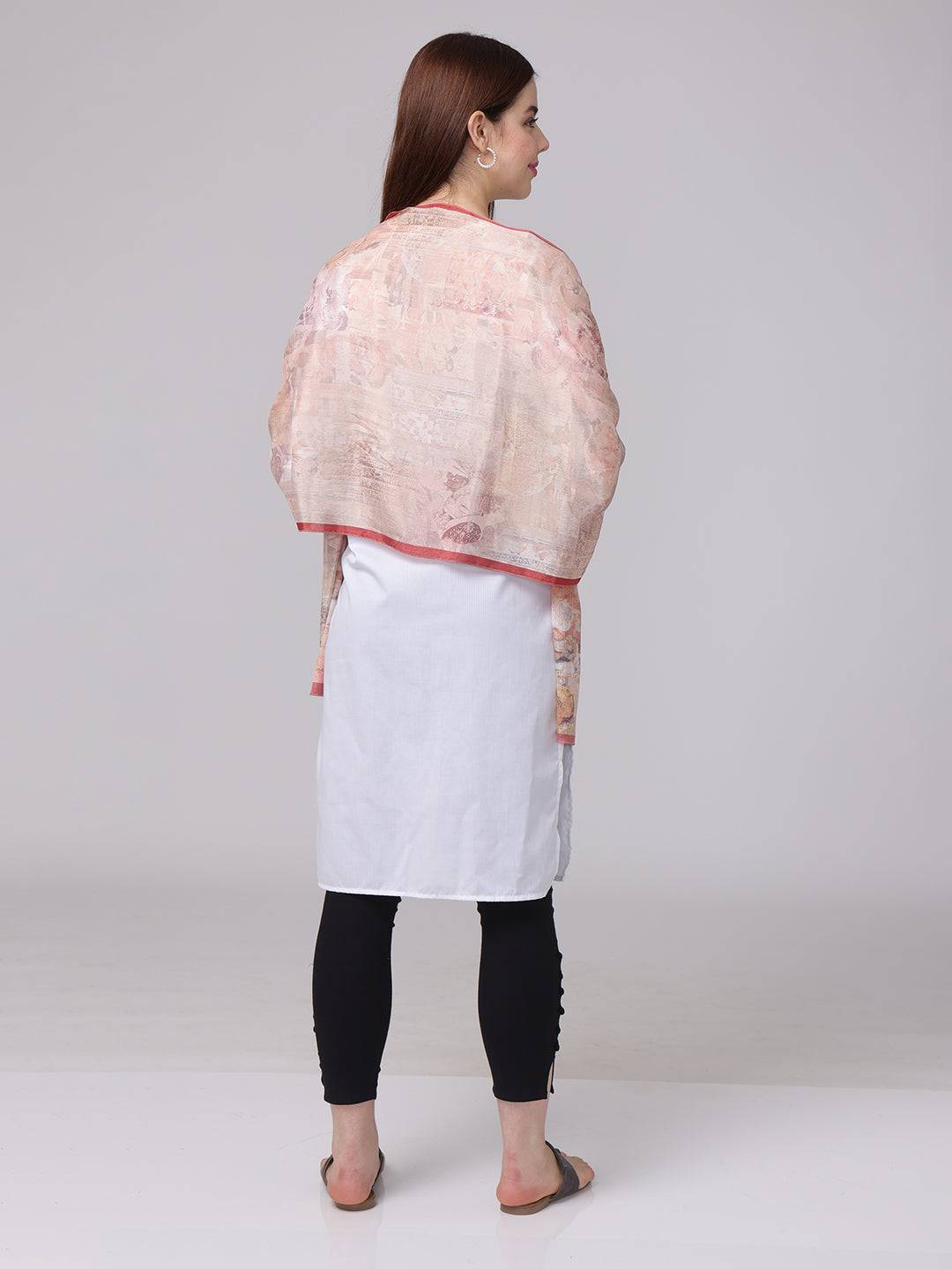 Back view of Blush Breeze Miniature Print Scarf on white dress.