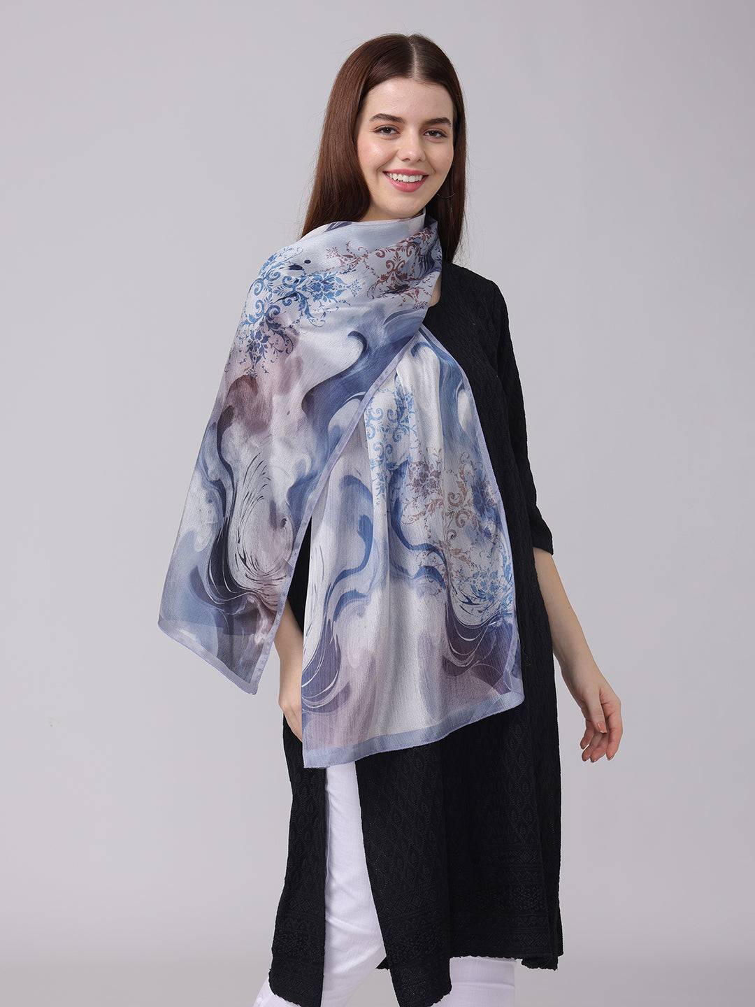 Elegant Swirls And Floral Design Scarf