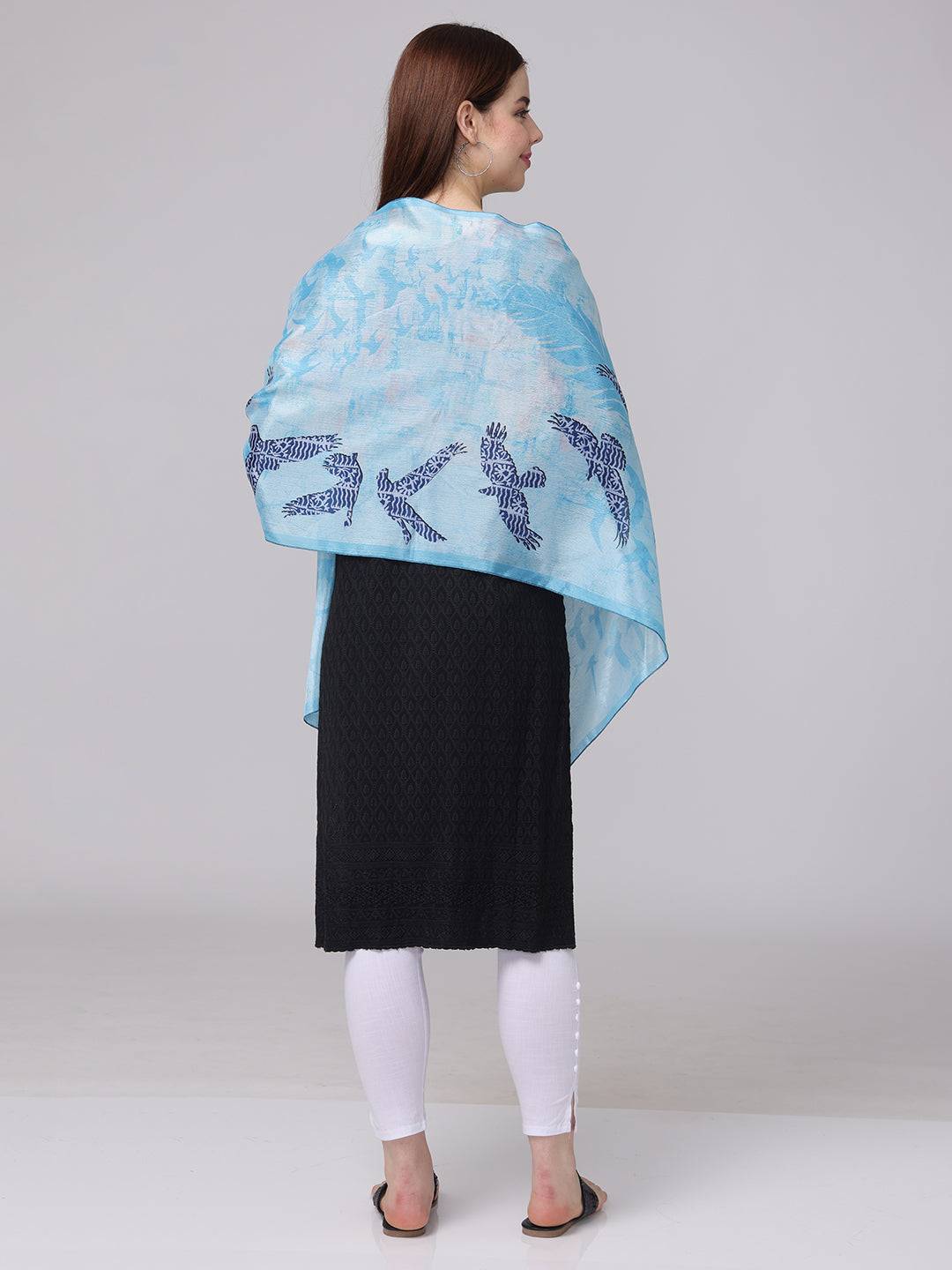 Serene Sky Blue Bird Print Scarf