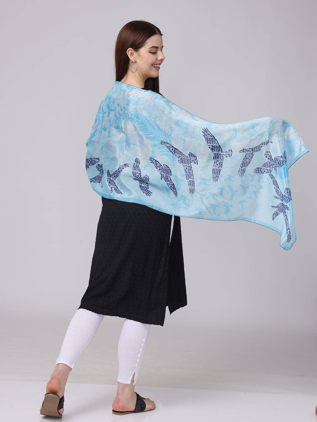 Serene Sky Blue Bird Print Scarf