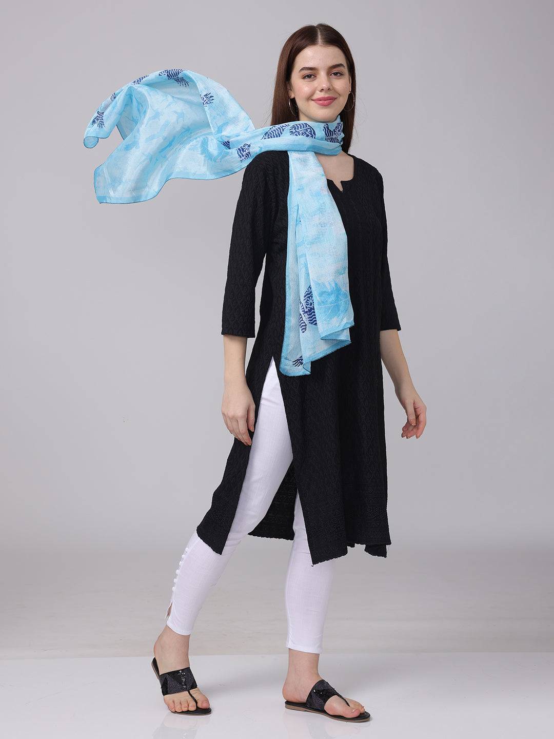 Serene Sky Blue Bird Print Scarf
