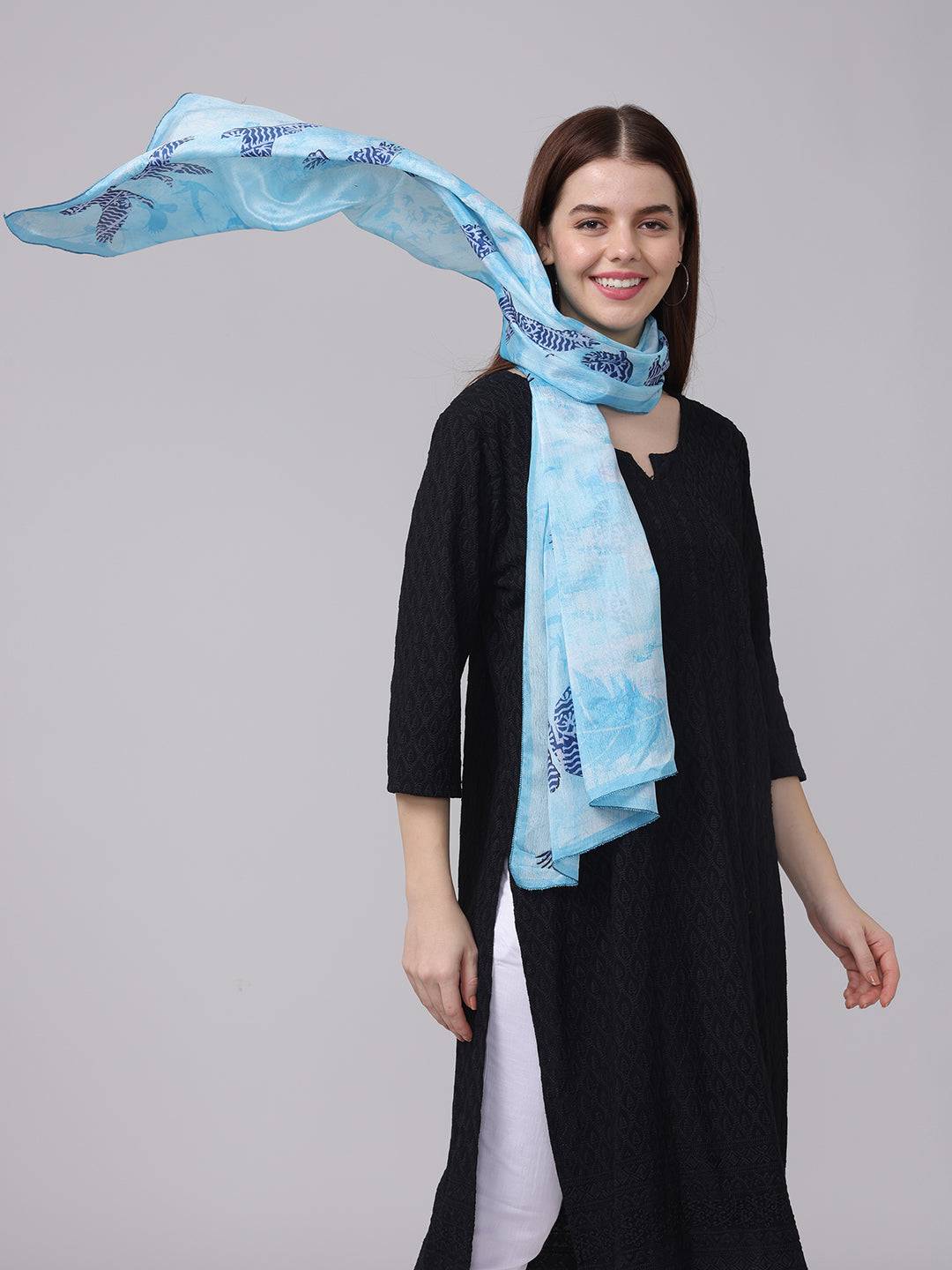 Serene Sky Blue Bird Print Scarf