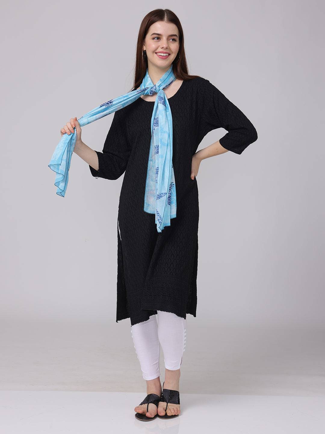 Serene Sky Blue Bird Print Scarf