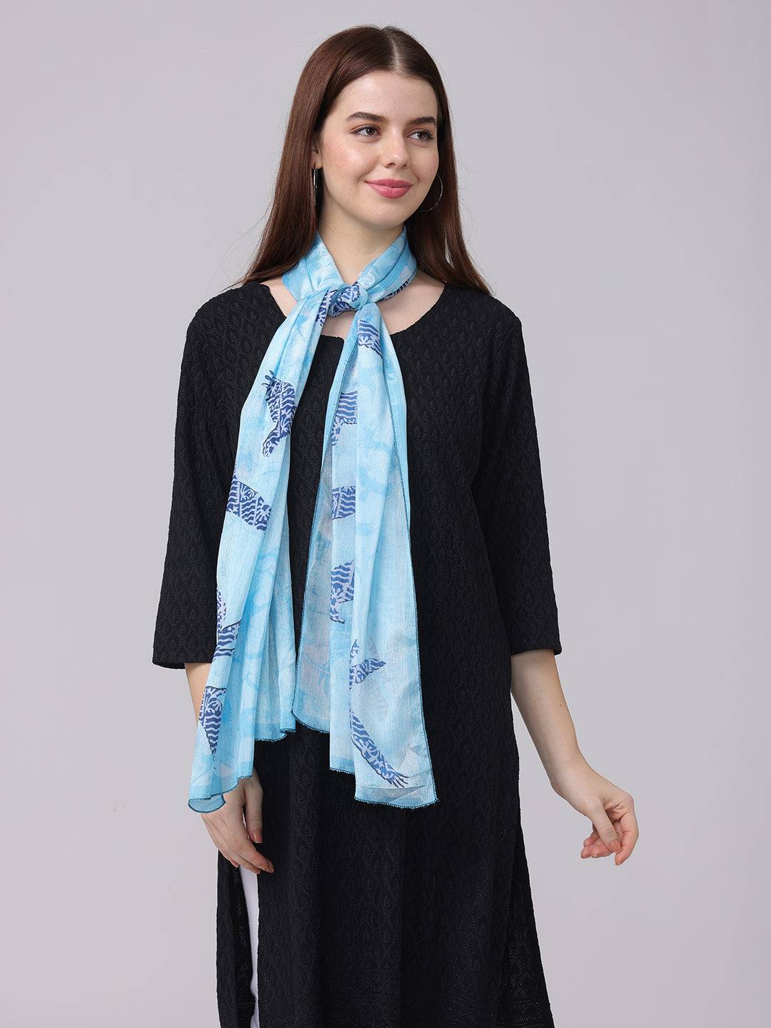 Serene Sky Blue Bird Print Scarf