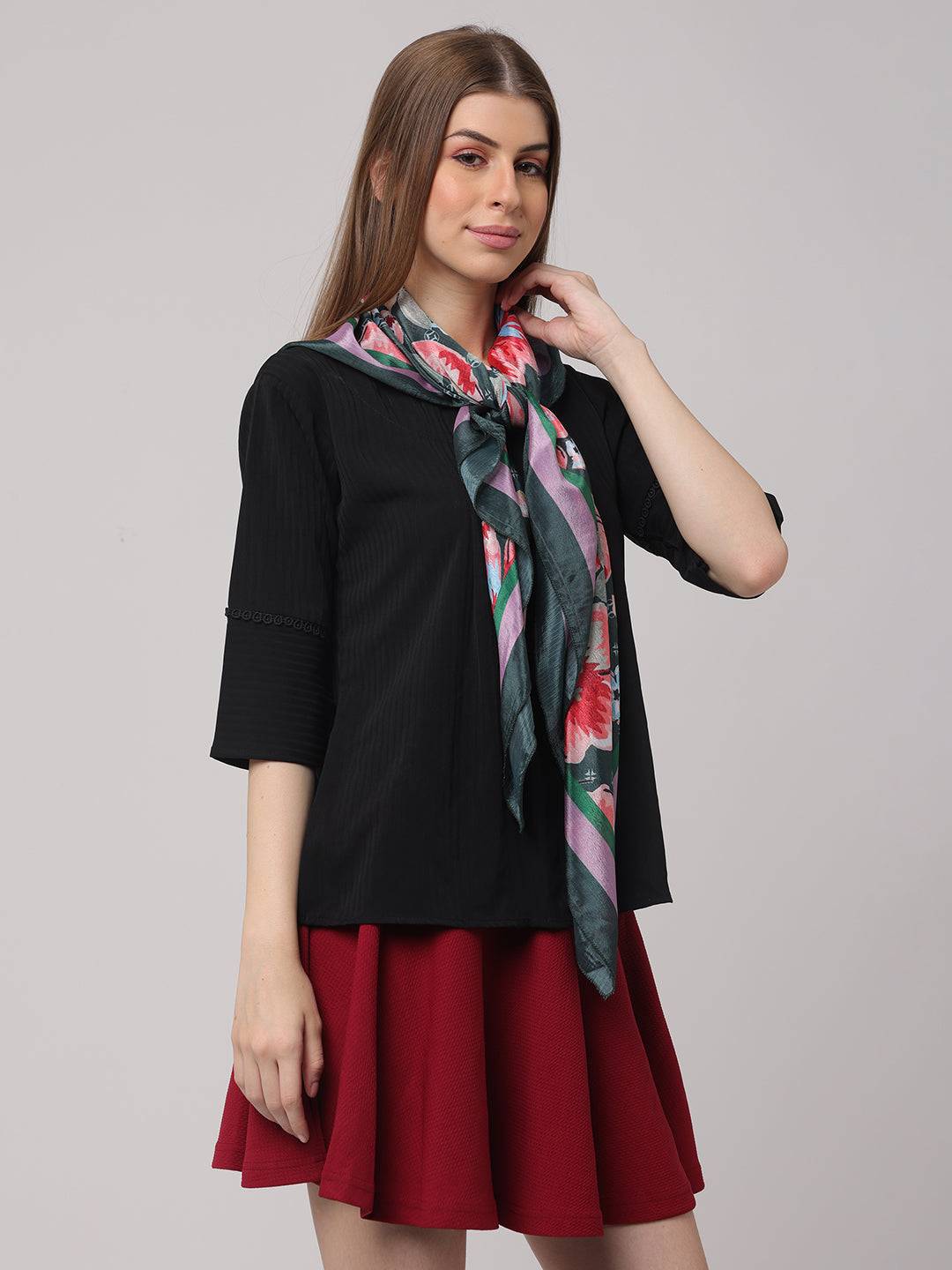 Vibrant Floral Silk Scarf