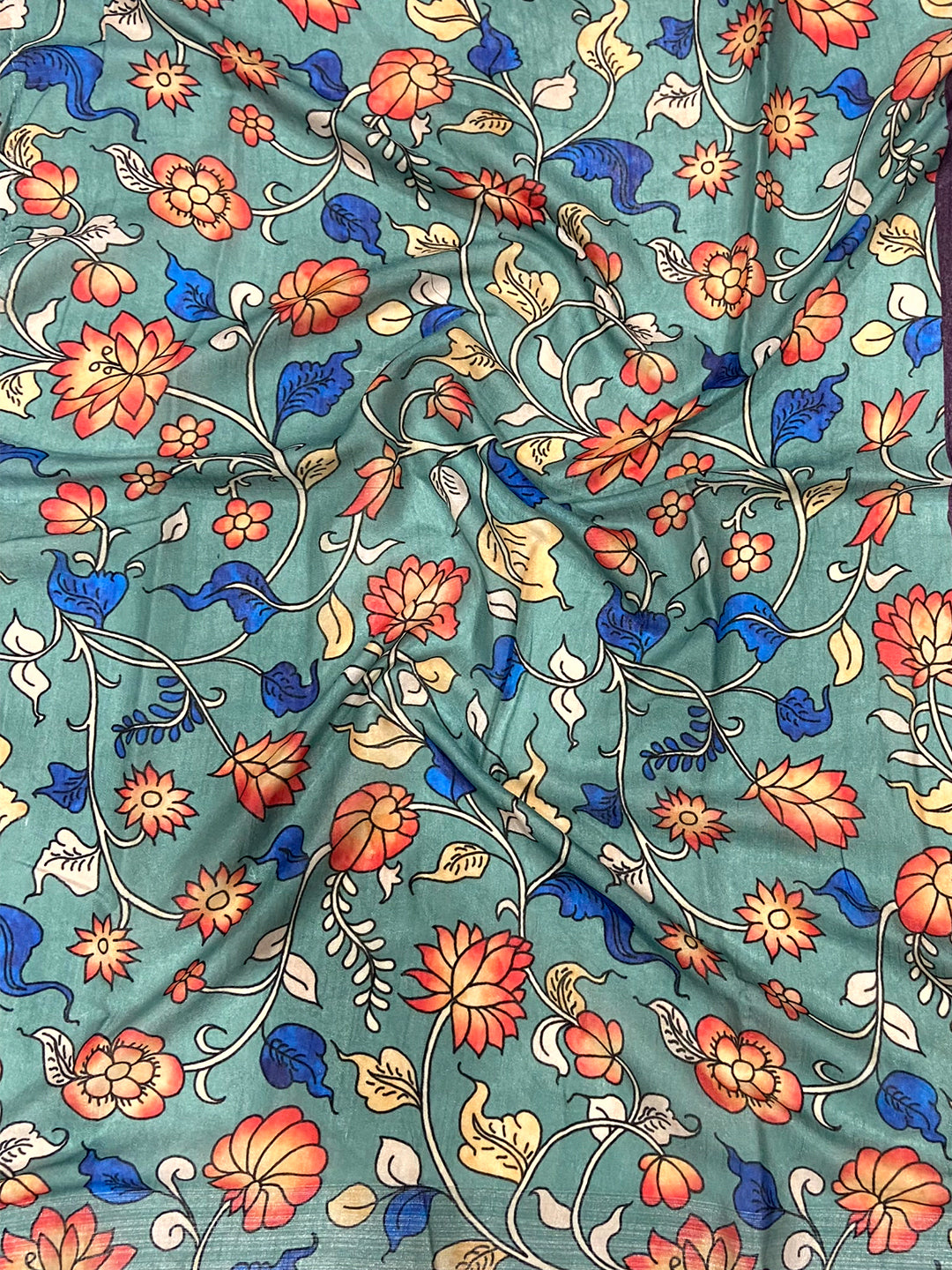 Purple Linen Kalamkari Print Saree