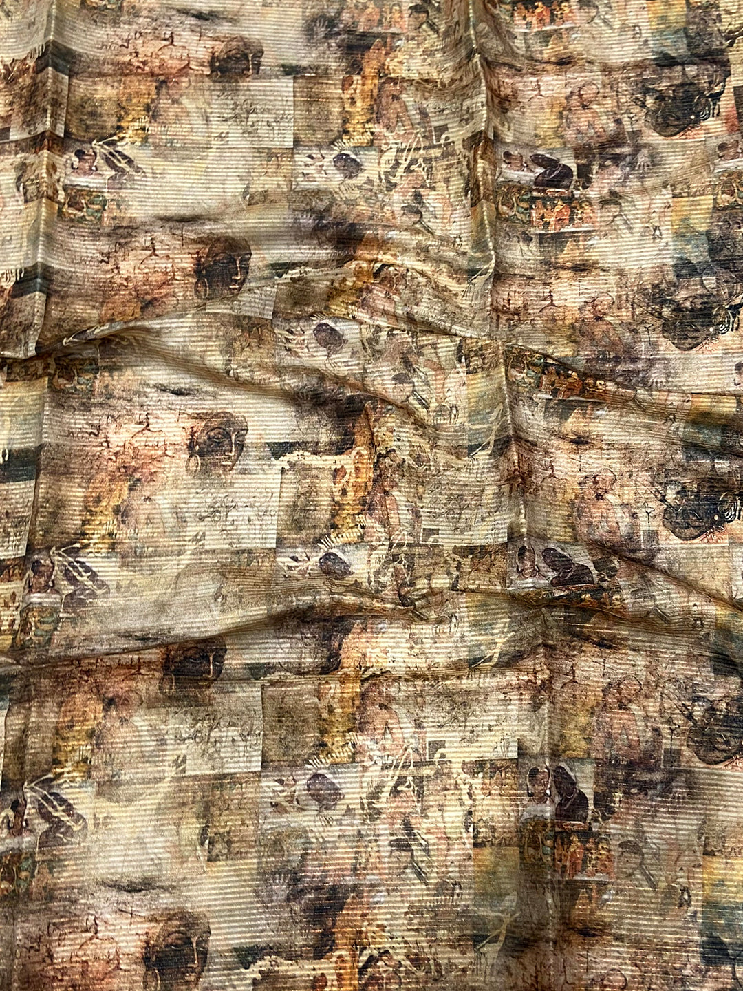 Peach Gold Zari Tussar Batik Print Saree